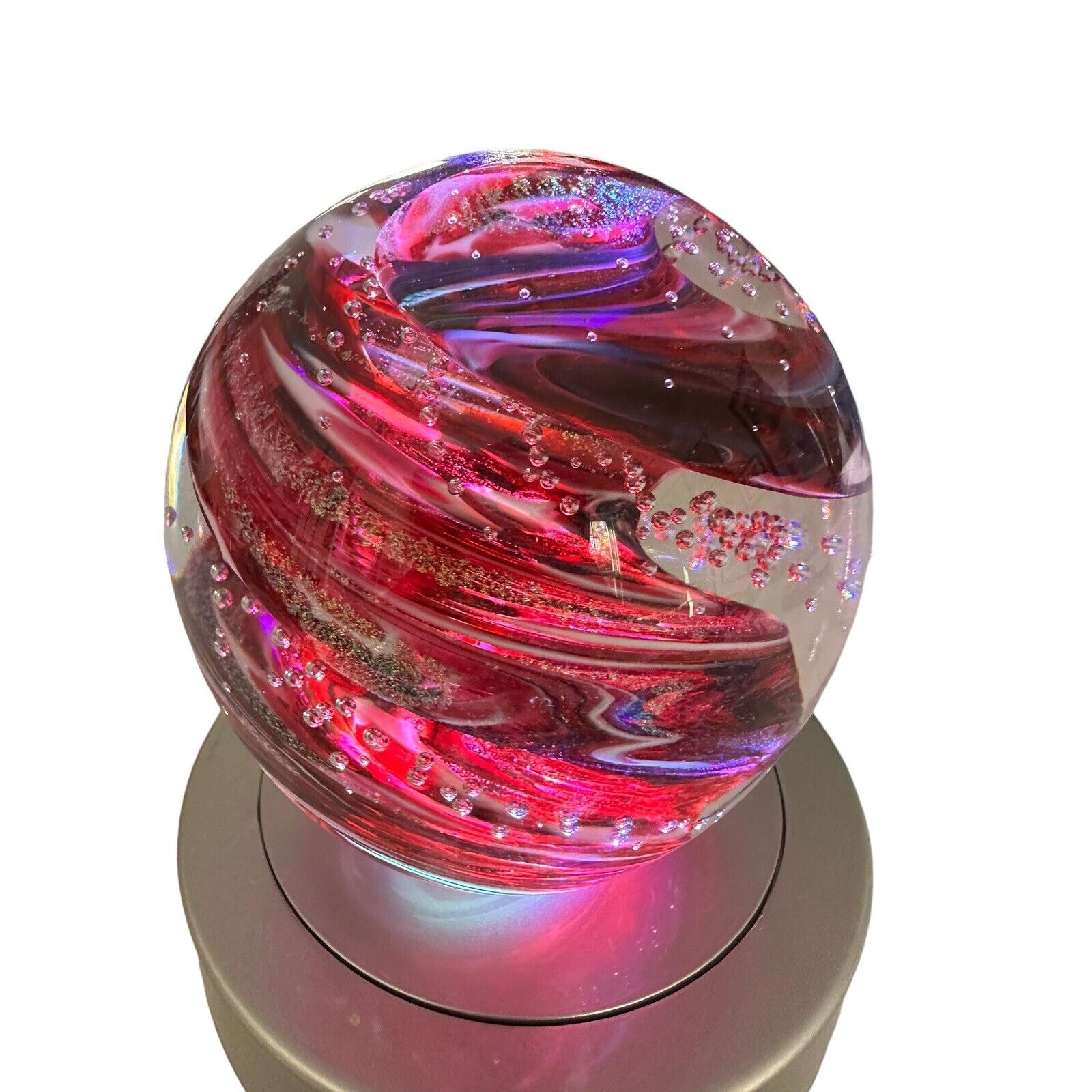 NEW Ruby Glow 4” Reds Gold Orb Paperweight Bullicante Bubbles Signed Scotty G.