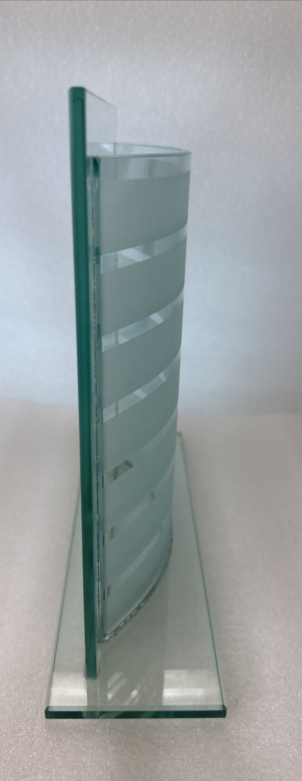 Modern Art Glass Vase or Planter Unique Bowed Etched Horizontal Stripes 9.5″x10″