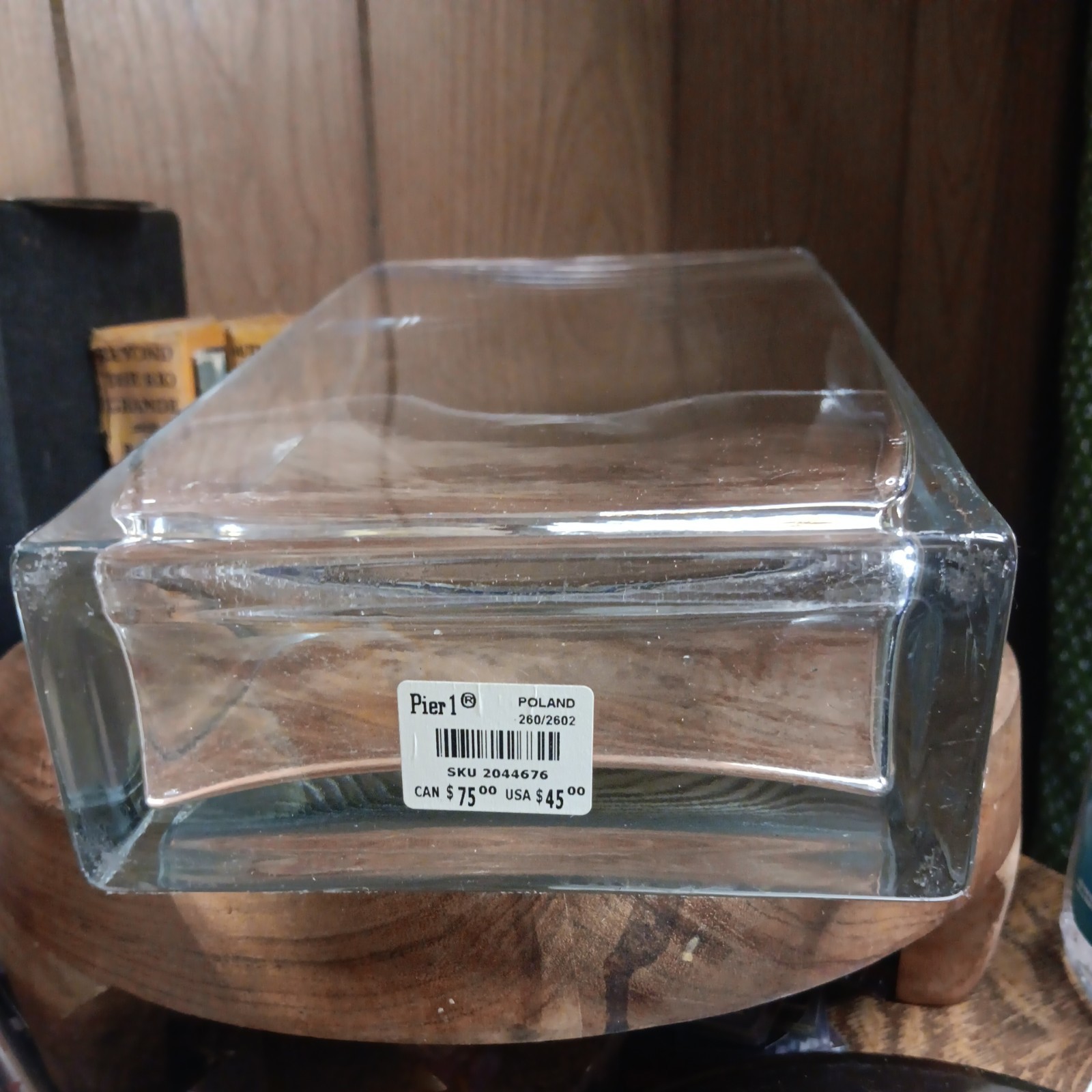 Vintage Pier 1 16″ Tall Clear Glass Rectangle Vase Made In Poland 8 1/4×4 1/4
