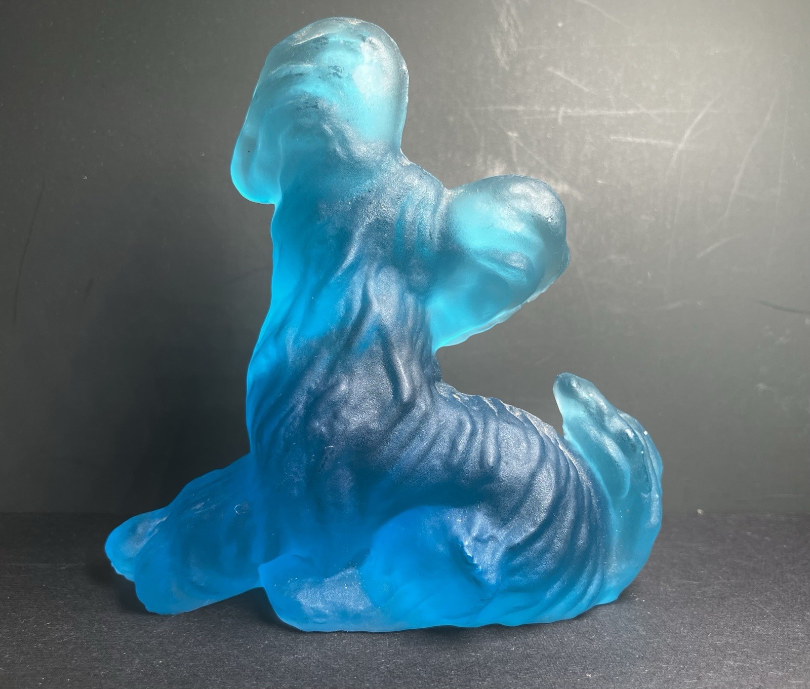 Vintage Blue Glass Dog Art Glass Figurine * Small Dog * Dogs * Big Ears * Cute *