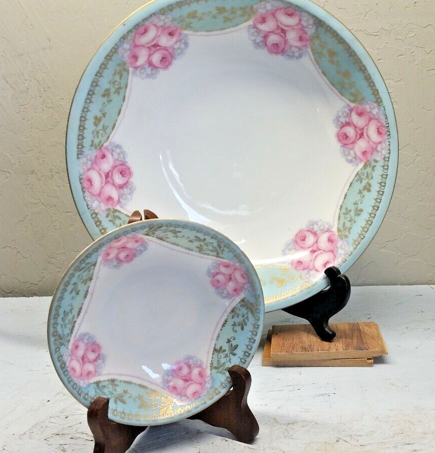 R S GERMANY BERRY SET 7 PC. DECORATED w/PINK FLOWERS