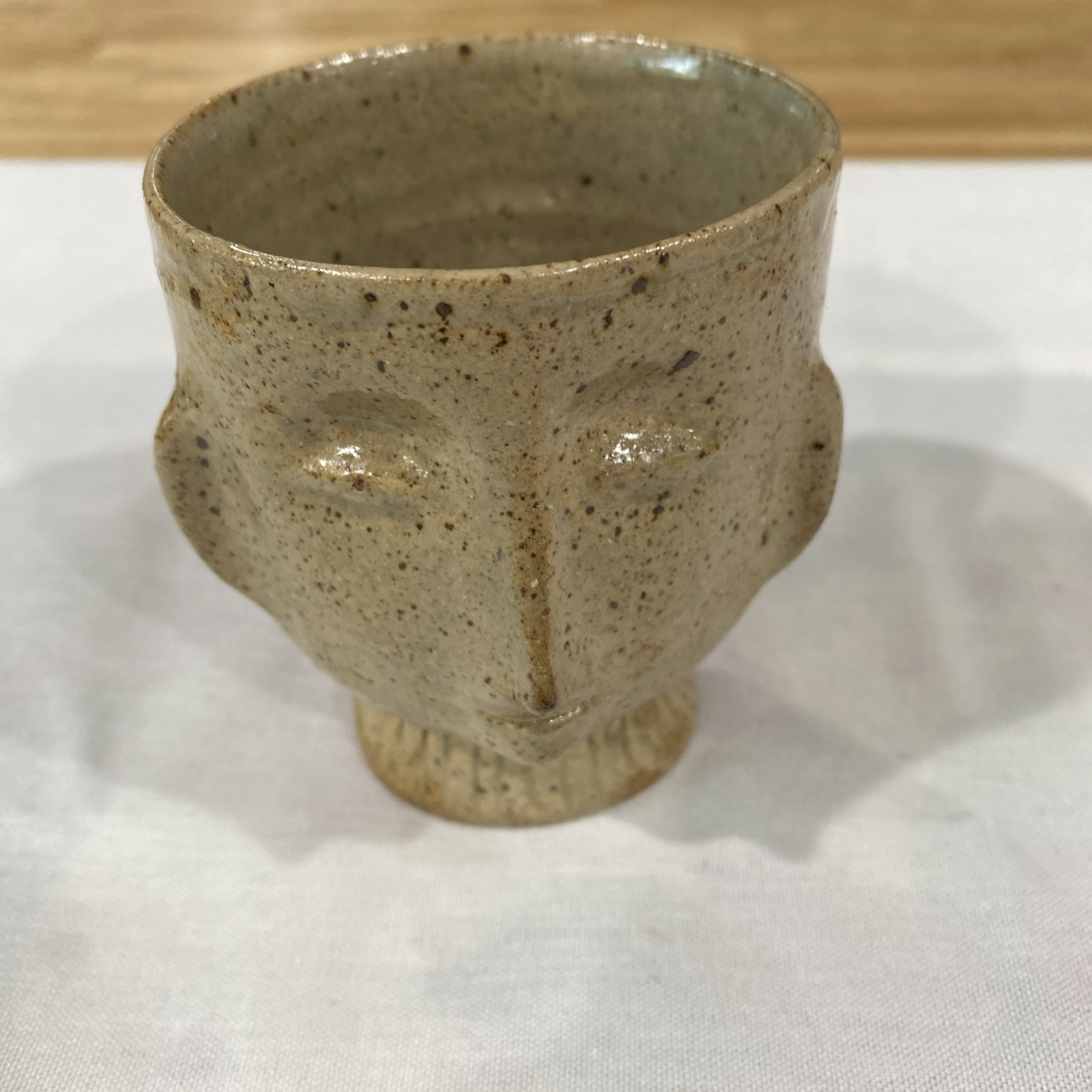 Art Pottery Face Vase Artist Signed Speakled Glazed 3.25 Inches Tall