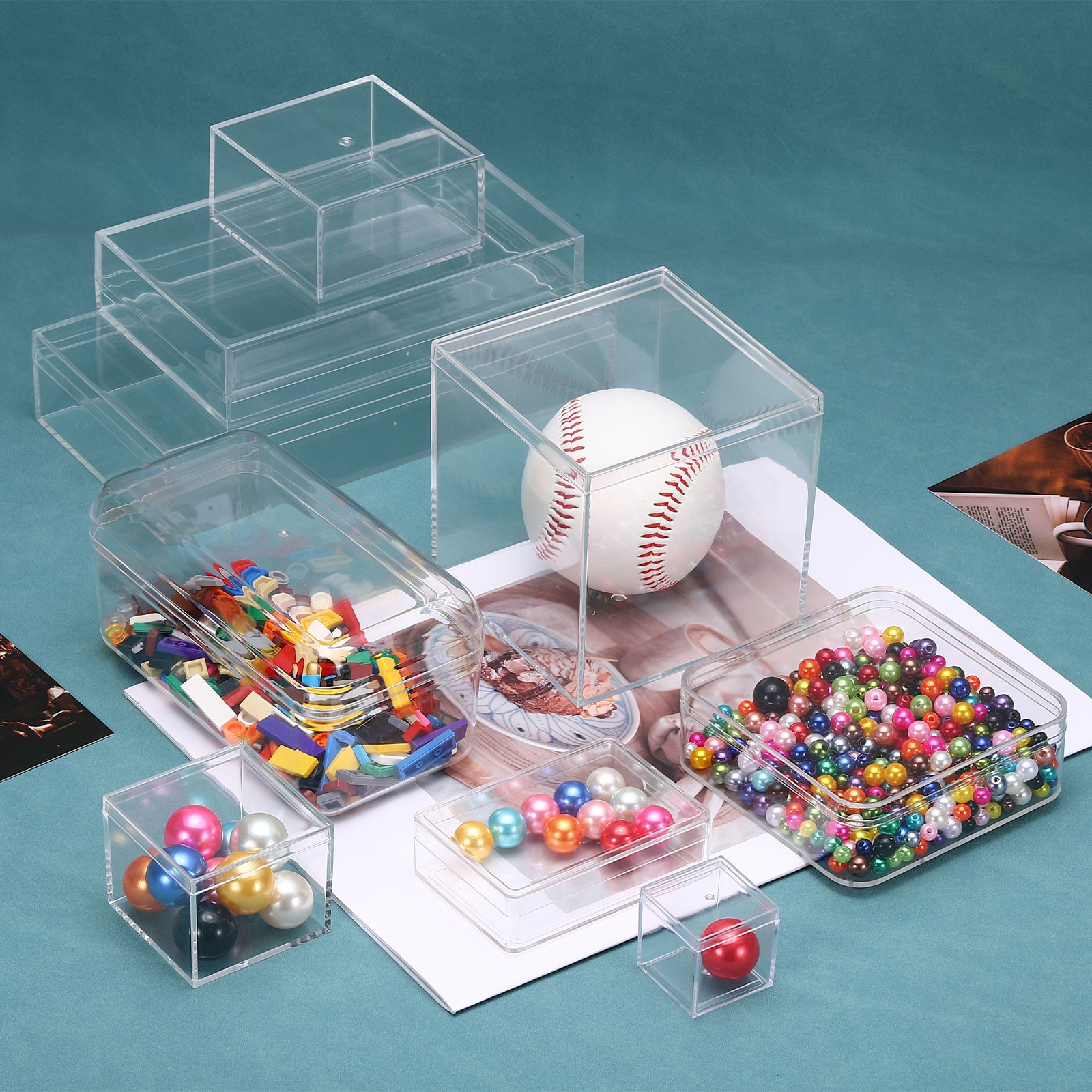 2 Pcs 1.2″ x 1.2″ x 0.8″ Small Acrylic Storage Box with Lid Clear Rectangle
