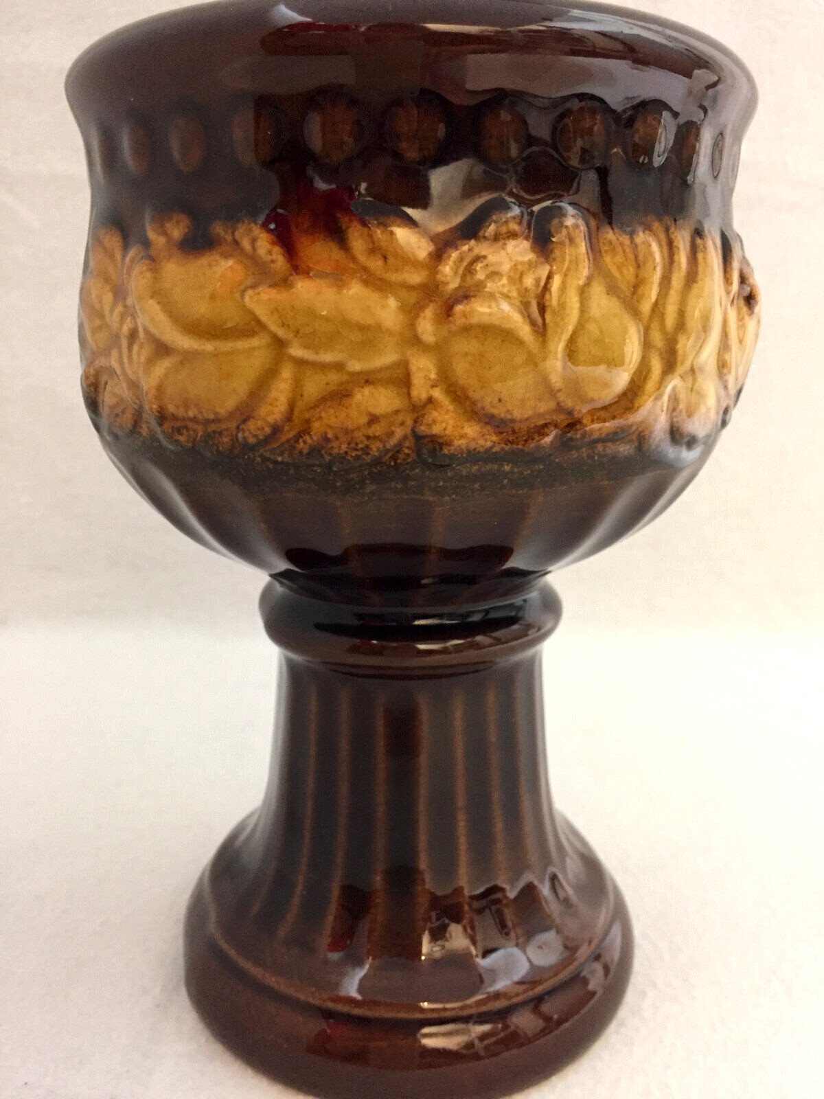 West Germany Pottery Ceramic Planter 706-17 Brown Golden Leaves Plants Vintage