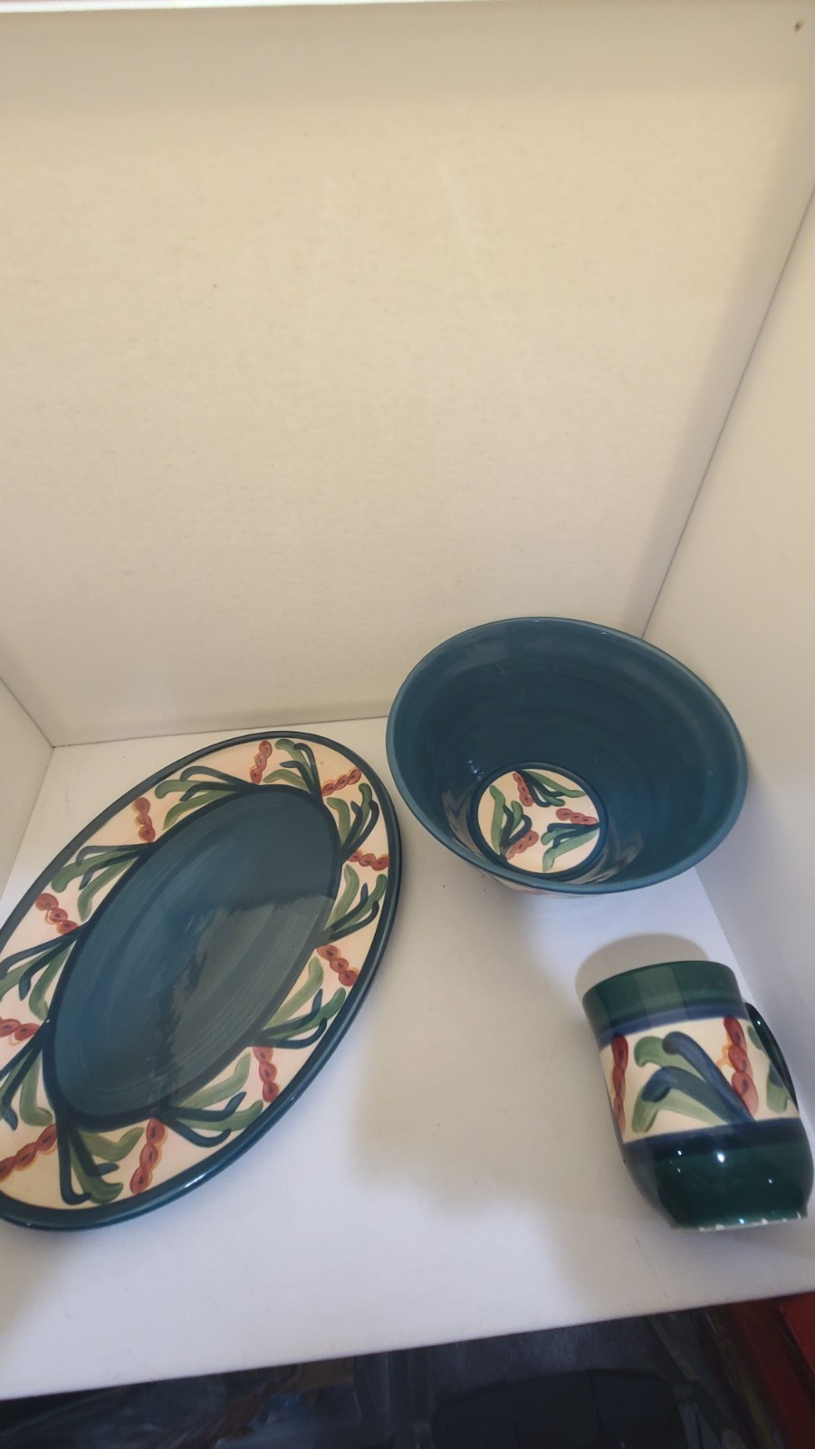 vintage Gail Pittman pottery “Juniper” 1988/1993 Platter , Serving Bowl And Cup