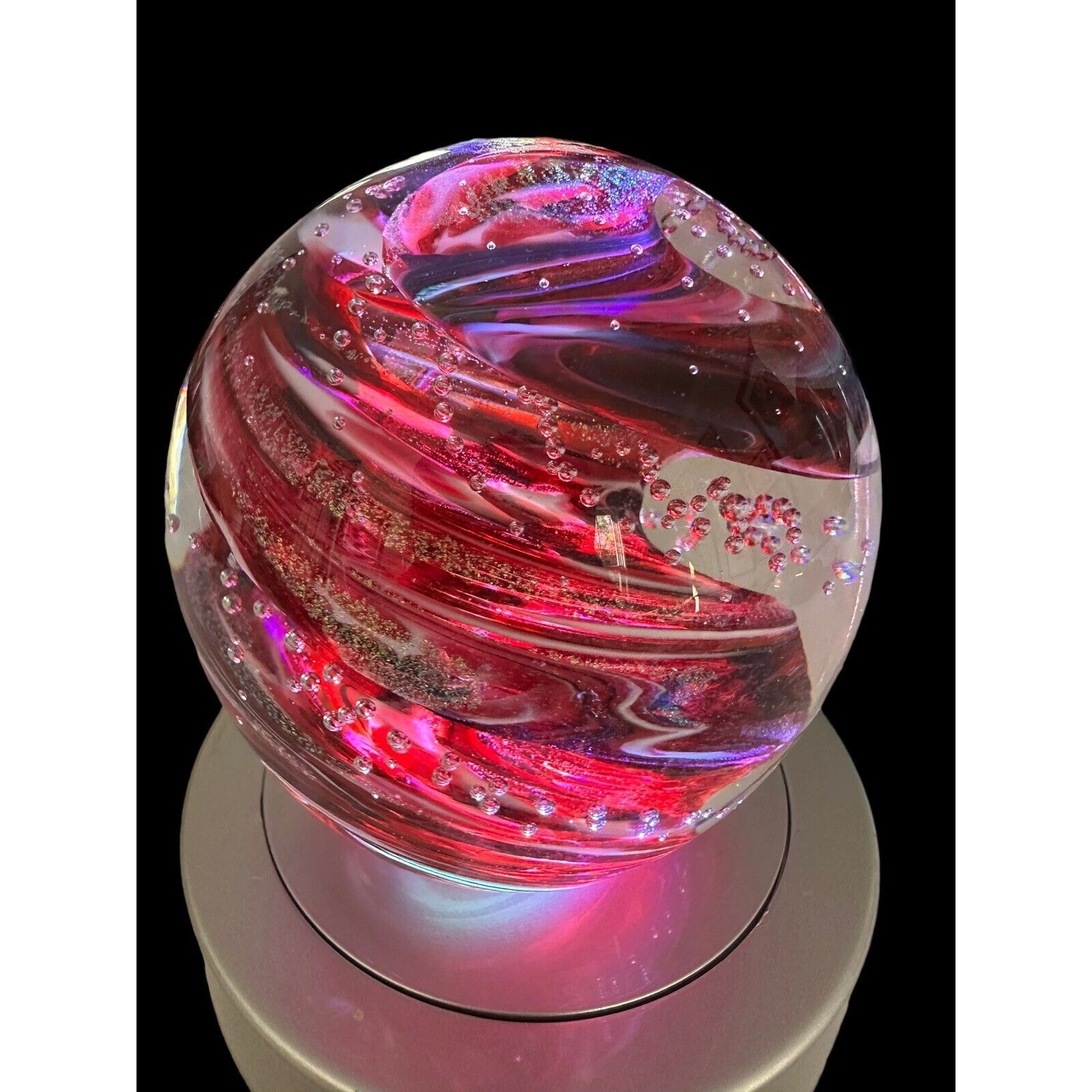 NEW Ruby Glow 4” Reds Gold Orb Paperweight Bullicante Bubbles Signed Scotty G.