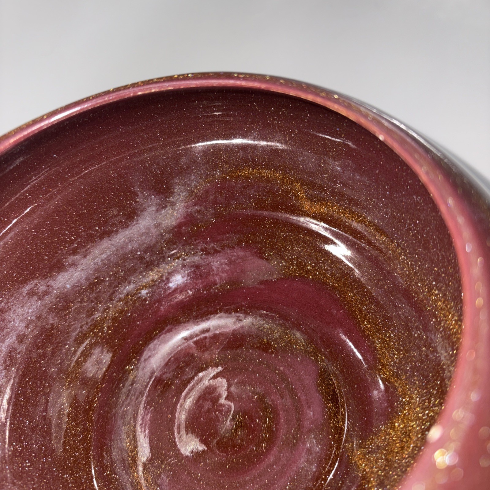 Signed Studio Art Pottery Squat Vase 2006 Maroon Gold Glitter Glaze 7″
