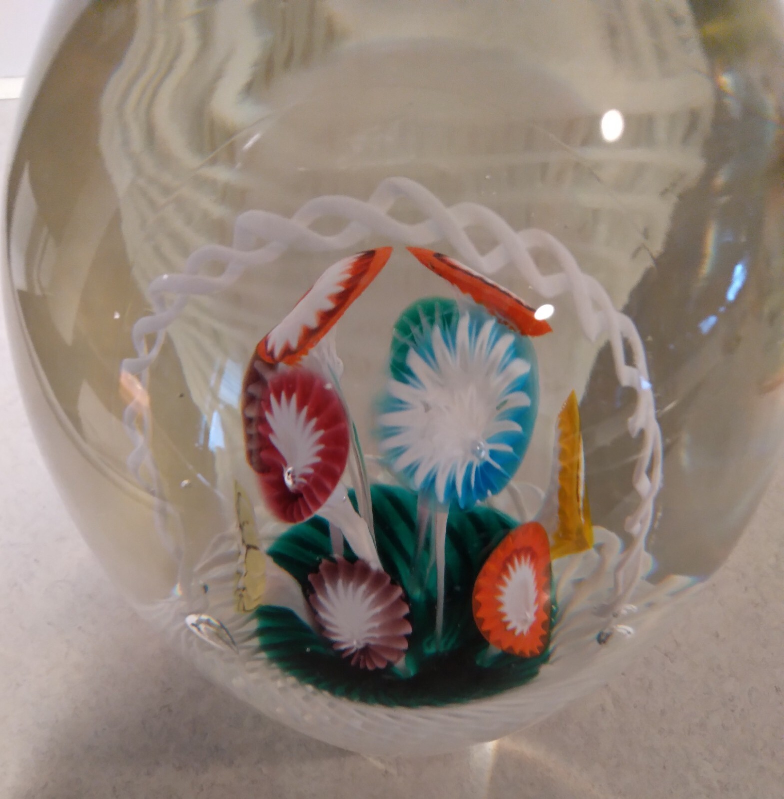 Huge 8.5″ Murano Basket Of Multi Color Flowers Art Glass Paperweight