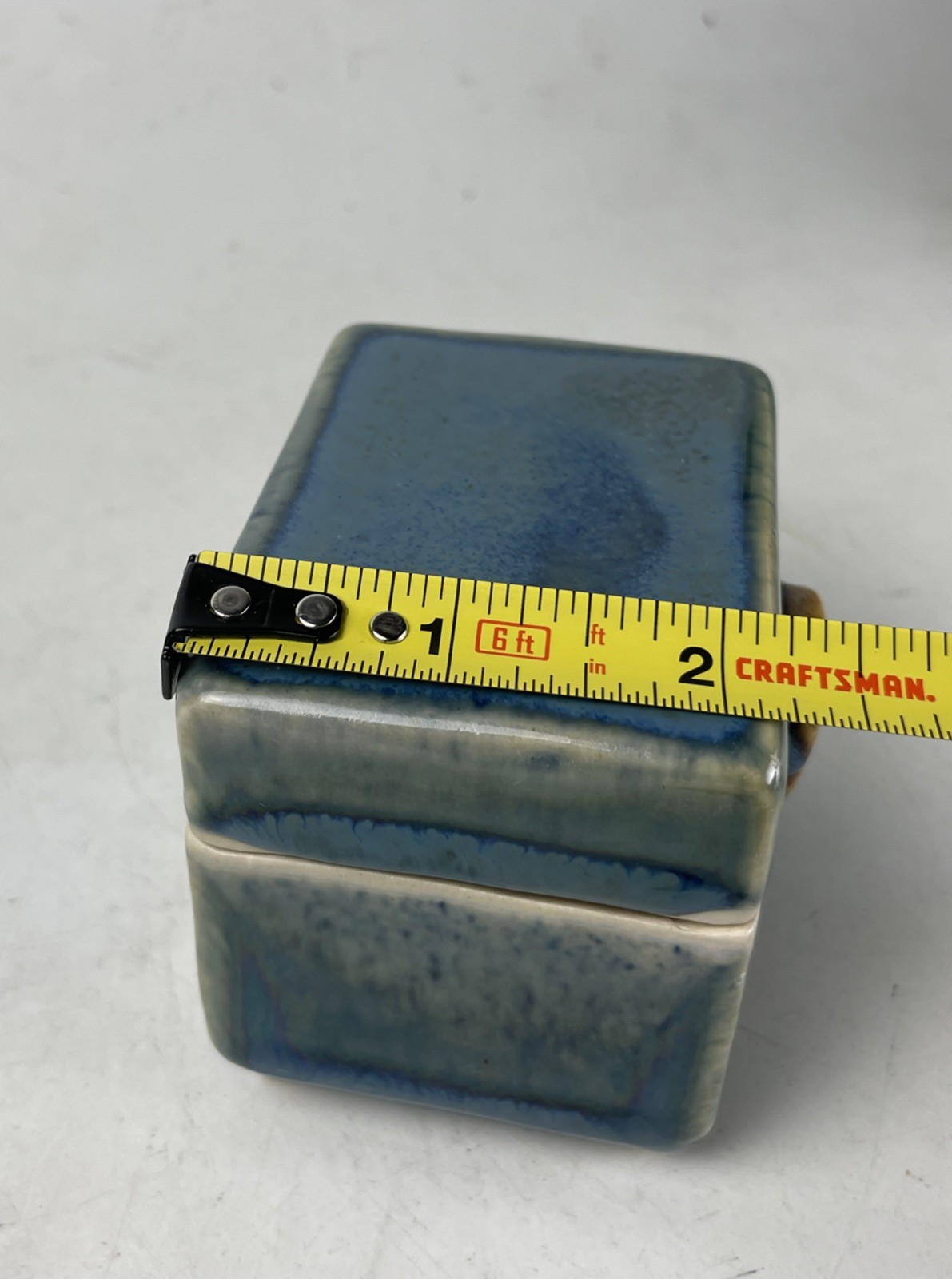 Handmade Art Pottery Rectangle Trinket Box, Keepsake, Ring Holder, Blue Green