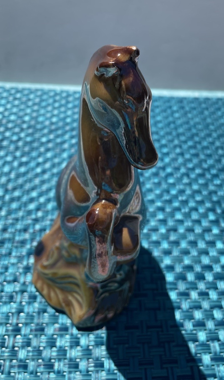 VTG Ceramic Wild Horse Lusterware Browns Golds 7” Left Ear Has Flea Nick Brazil