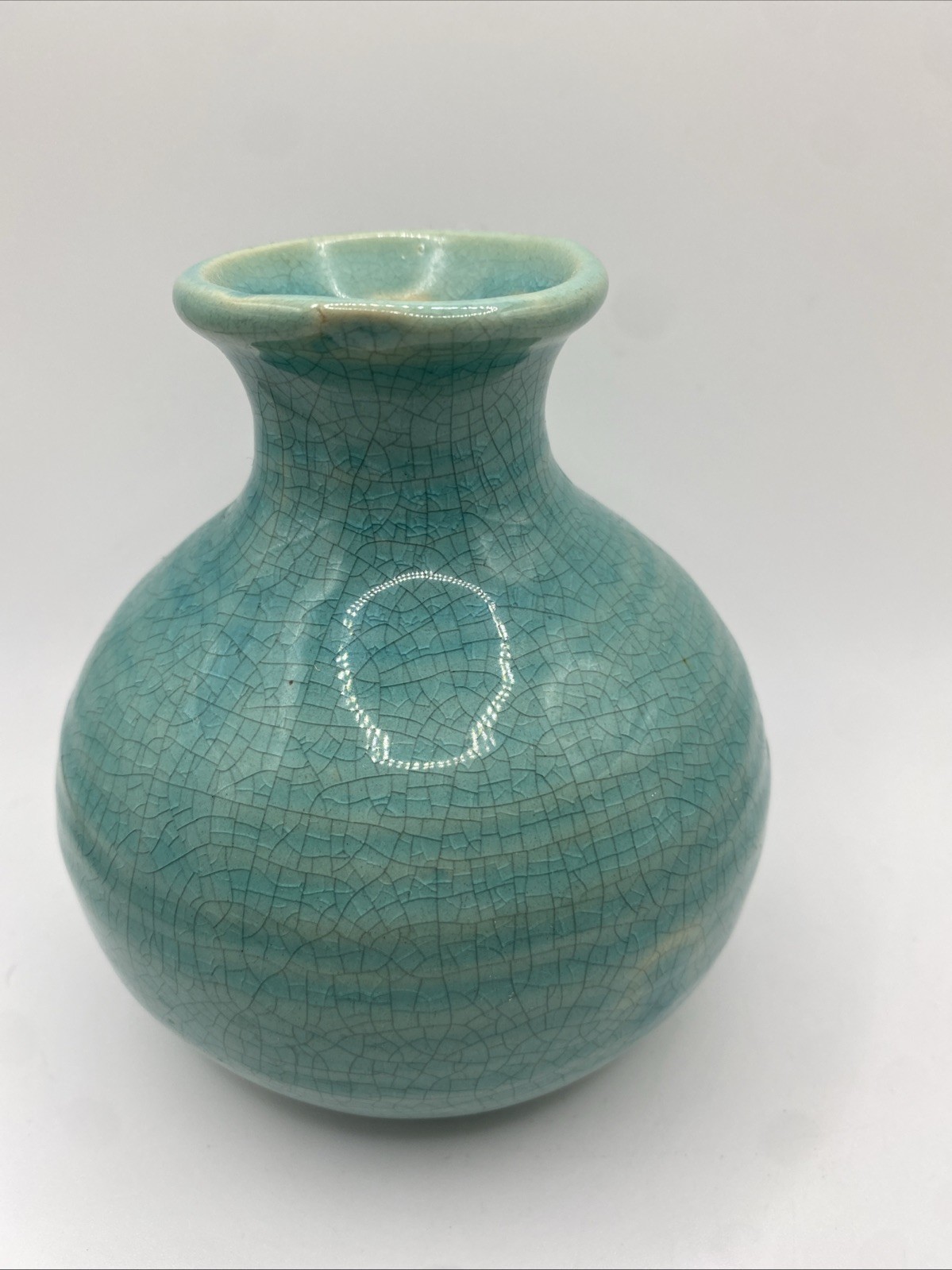 Vintage Ceramic Pottery Glazed Vase Teal Blue 4.5 Inch Tall