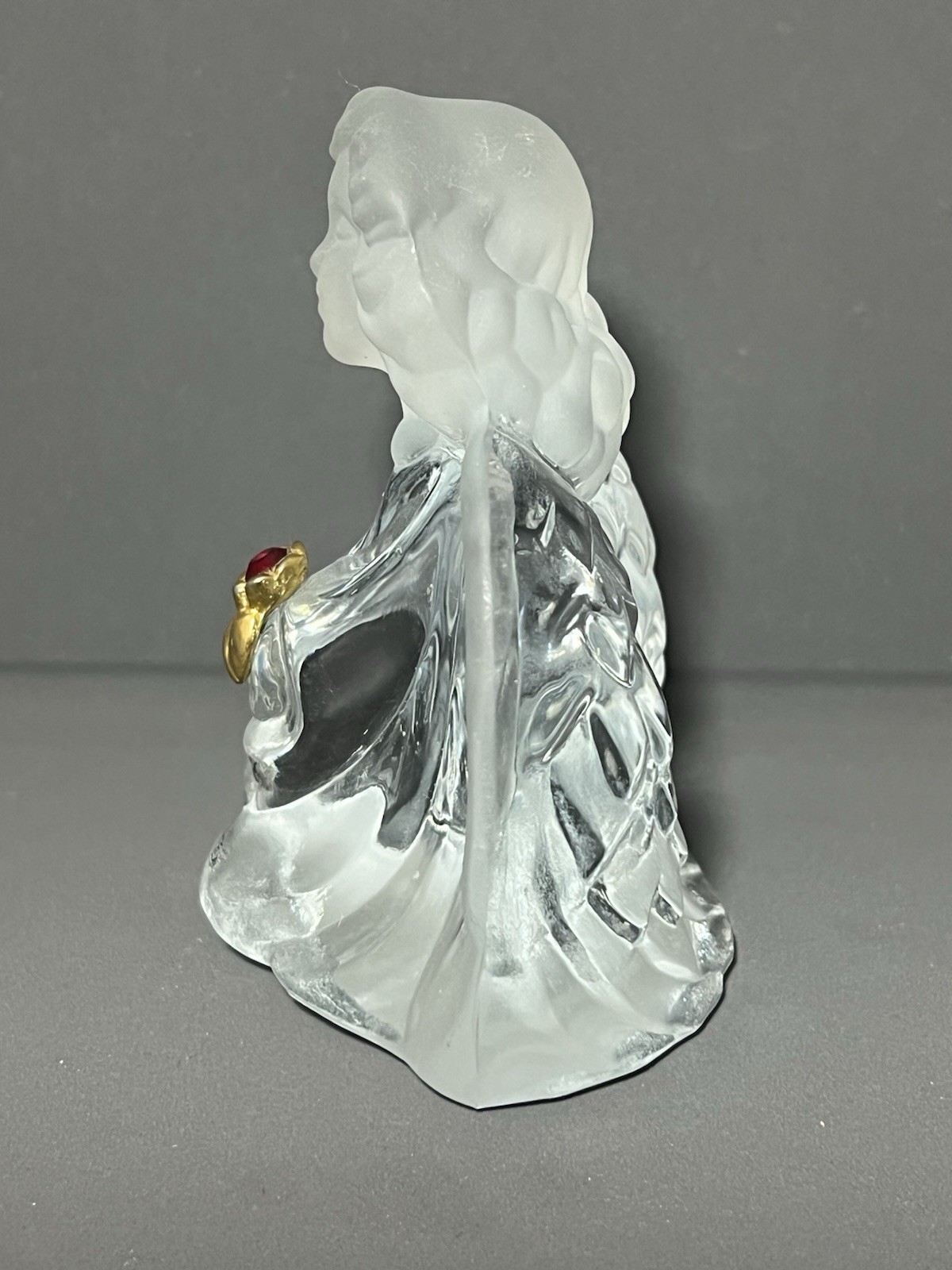Fenton Clear Glass Guardian Angel Figurine with Red Rhinestone 3.25 in Tall 90s