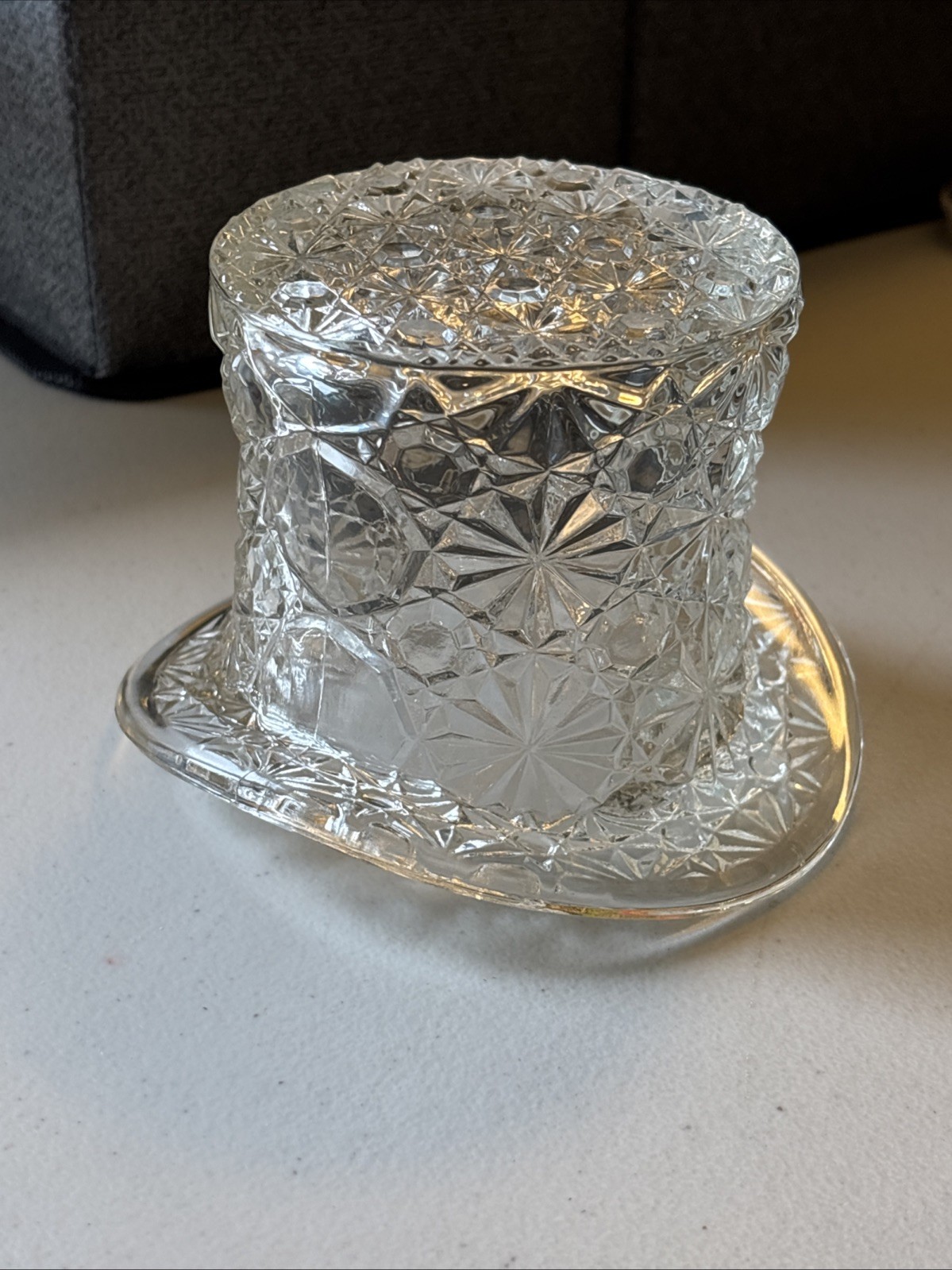 Vintage Fenton Daisy and Button Top Hat Clear Glass with Rim 4.5 Wide x 3.5 Tall