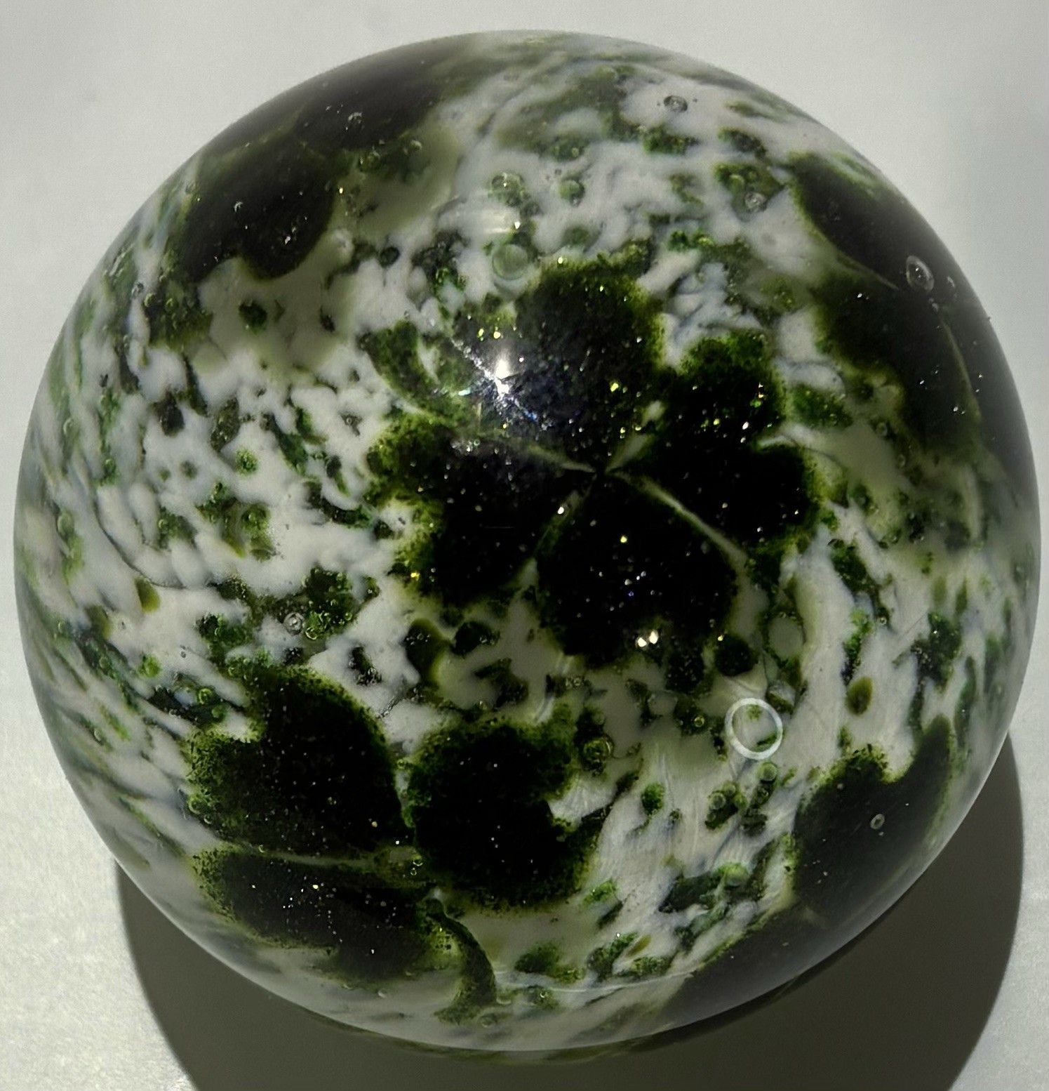 David Salazar Handmade Art Glass Marble Cloverleaf Shamrock Signed Custom 1.5in
