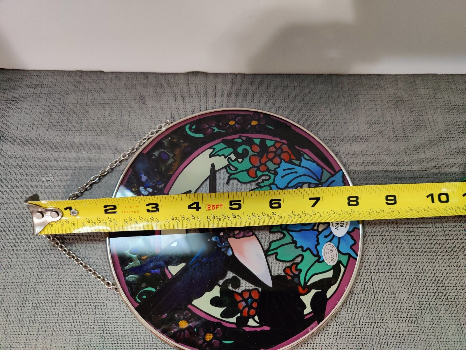 Joan Baker Designs Stained Glass Hummingbird & Floral Round Hanging Panel 8″