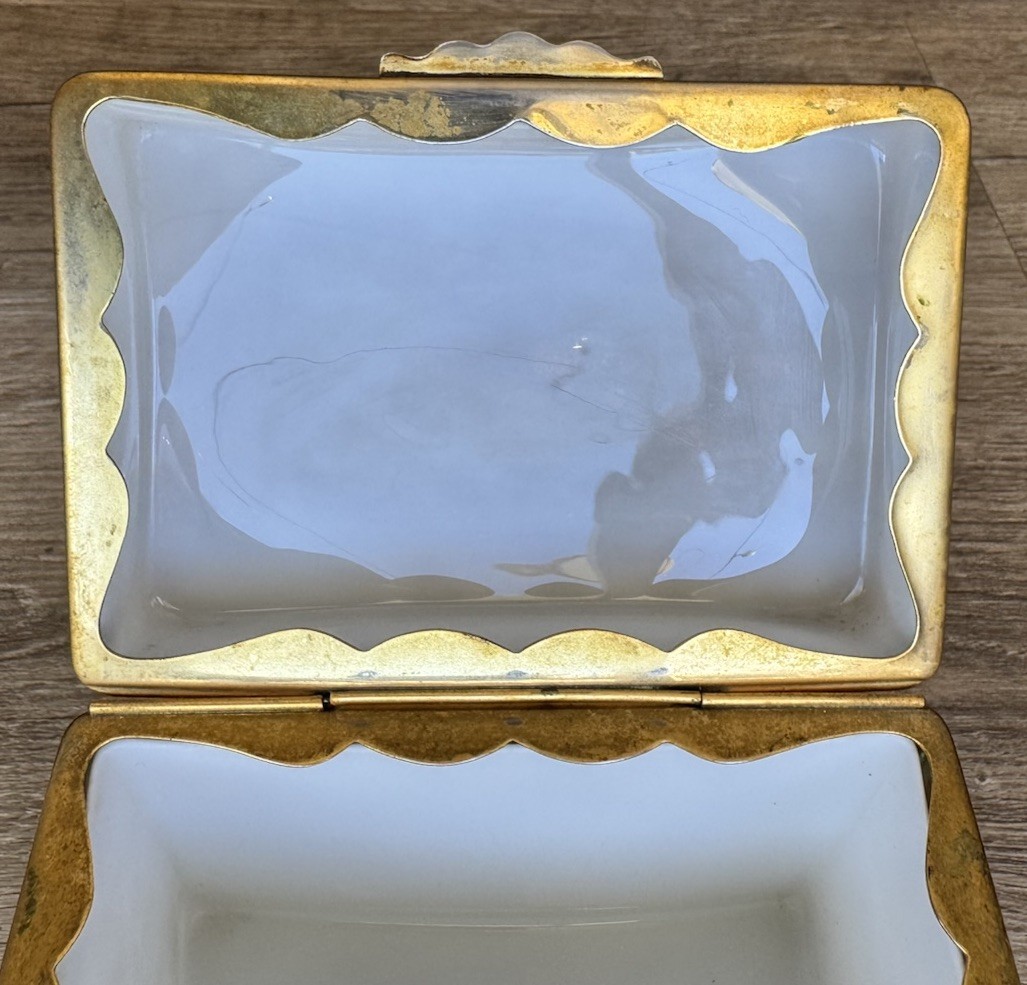 Vintage Murano Art Glass Gold Flecks Copper Casket Hinged Dresser Box
