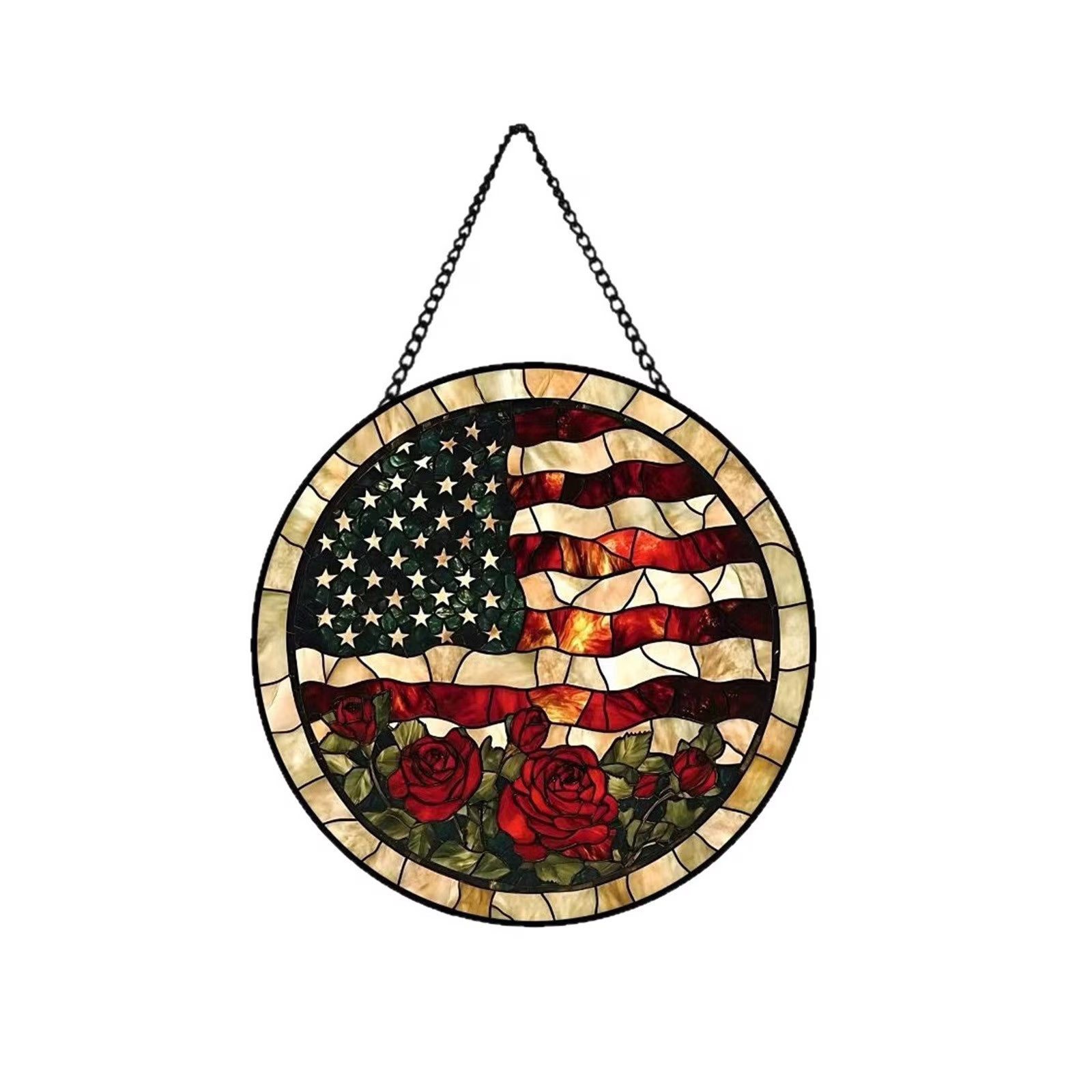 Patriotic Suncatcher American Flag Stained Glass Window Hanging 4th Of July
