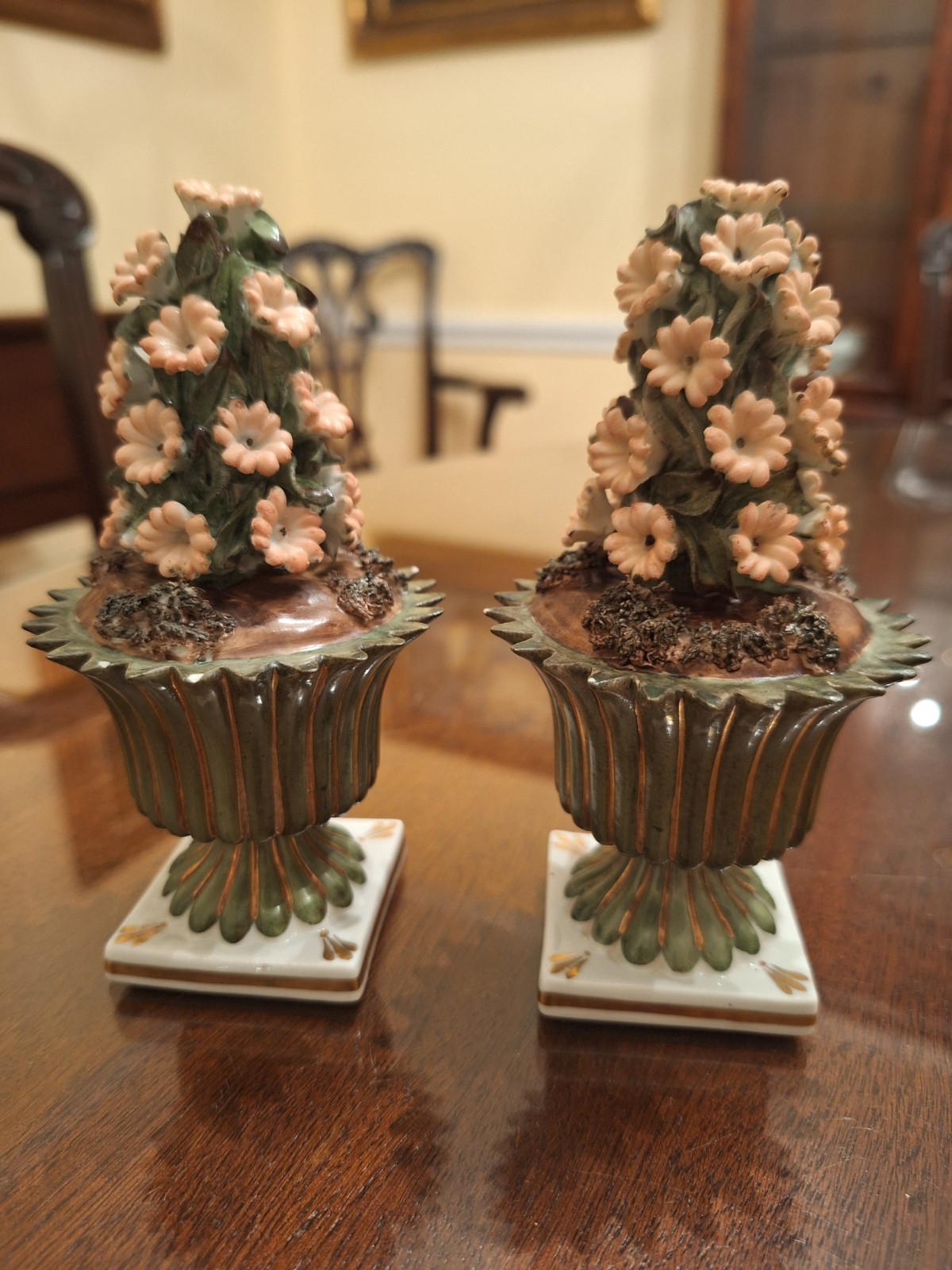 Set of Two Mini Capodimonte Floral Topiaries