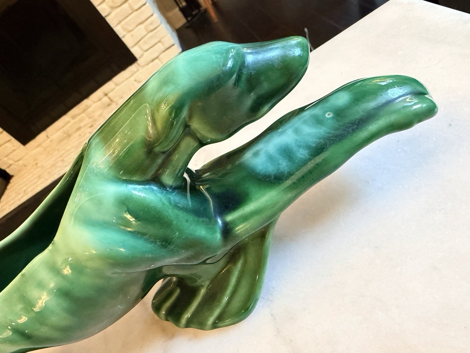MCM Green Ceramic Greyhound Dog Planter