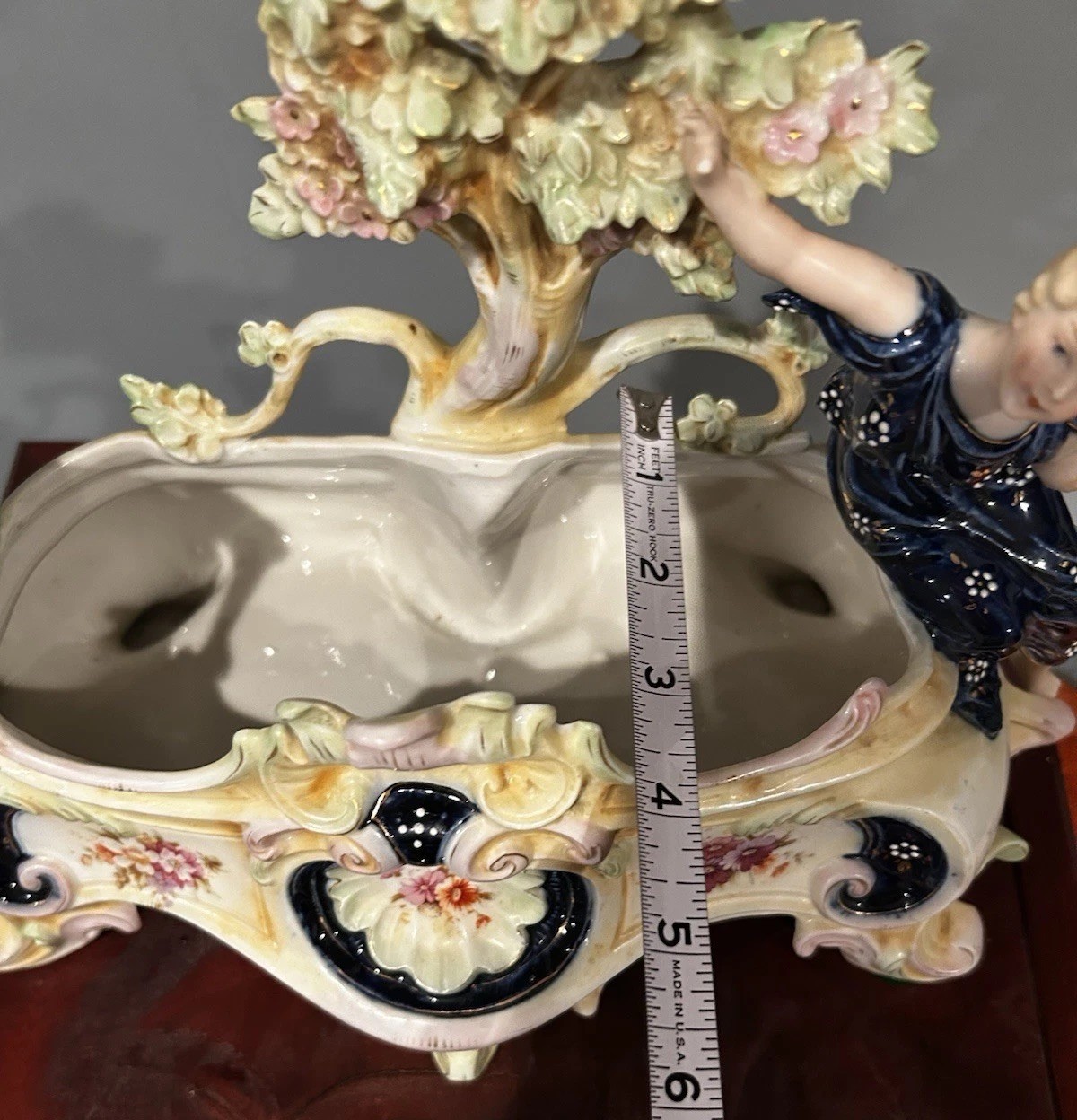 Antique German Porcelain Figural Jardinière Art Nouveau Centerpiece Cherub Lady