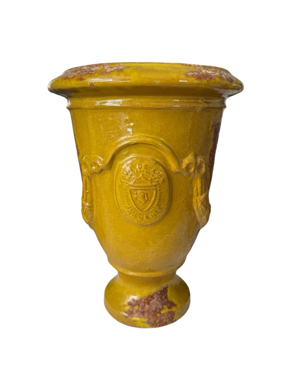 Anduze Cour De Lyon, Provence, Terracotta Urn Planter Yellow Glaze 11.5” h