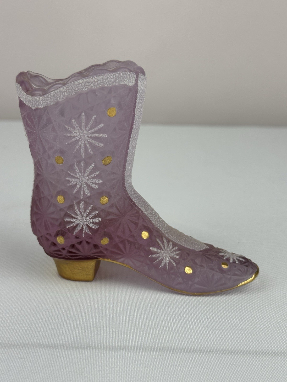 Fenton Empress Rose Daisy Gold Button Boot Signed 95th Anniversary Hand Painted