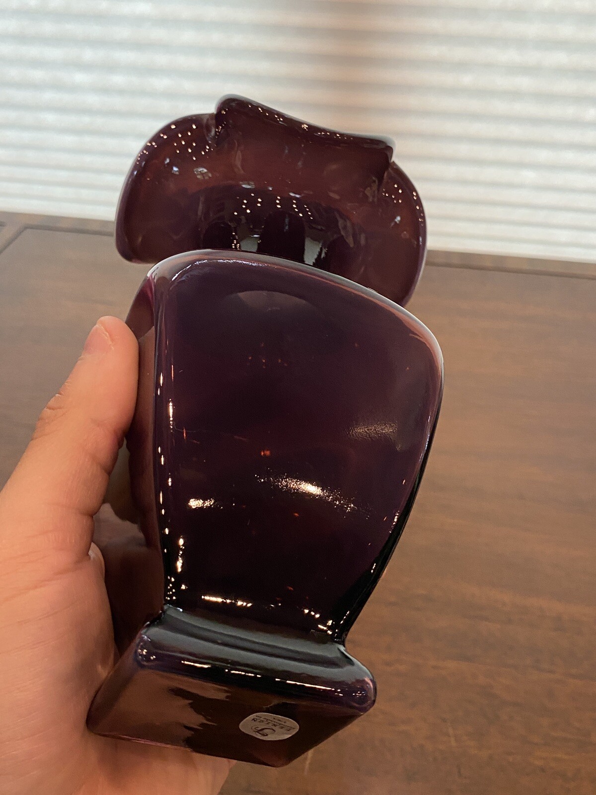 STUNNING FENTON Amethyst Opalescent Square Shaped Art Glass Vase W/LABEL 7.5″H