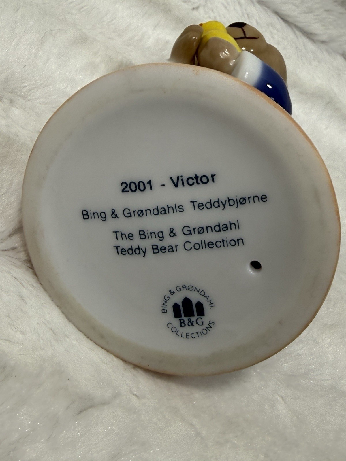 B&G Bing & Grondahl 2001 Victor Porcelain Teddy Bear Figurine Robe Bath Time