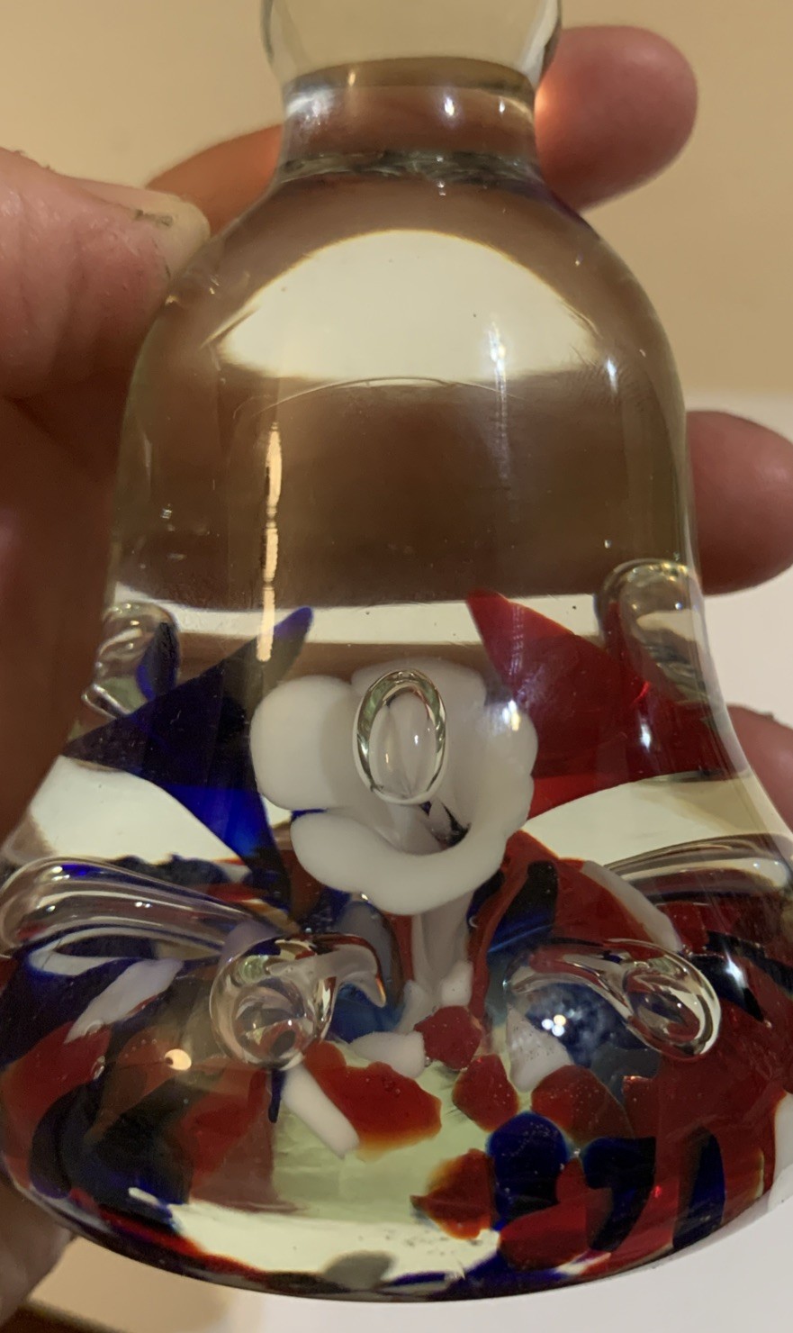 Joe Rice 2004 Glass Paperweight Liberty Bell Red White Blue Floral VTG 4”