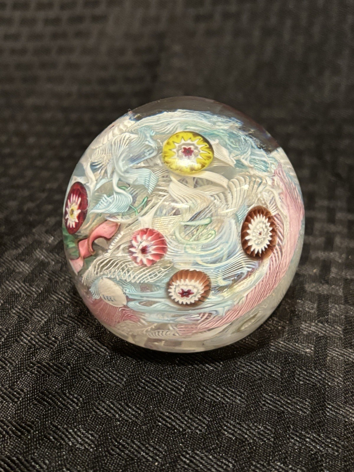 Art Glass Millefiori Paperweight – “1887” Signature Cane Swirl Latticinio