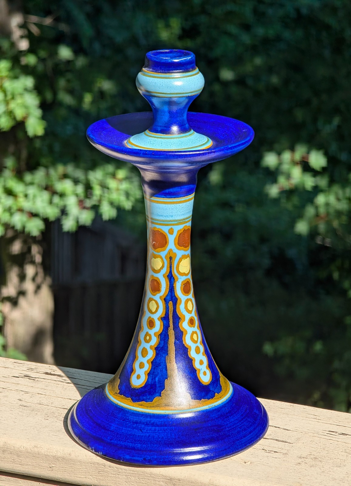 VTG ART-CRAFTS REMO SCHOONHOVEN POTTERY HOLLAND FOLK ART DECO BLUE CANDLESTICK