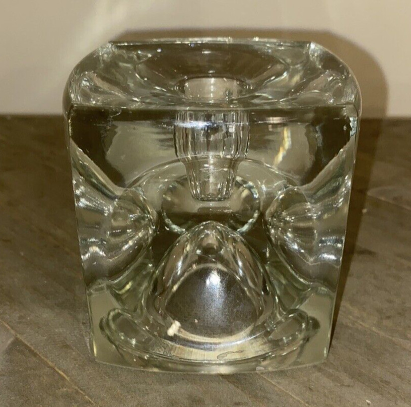 VTG Sklo Union Czech Glass Cube Candle Holder Op Art 60s Rudolf Jurnikl