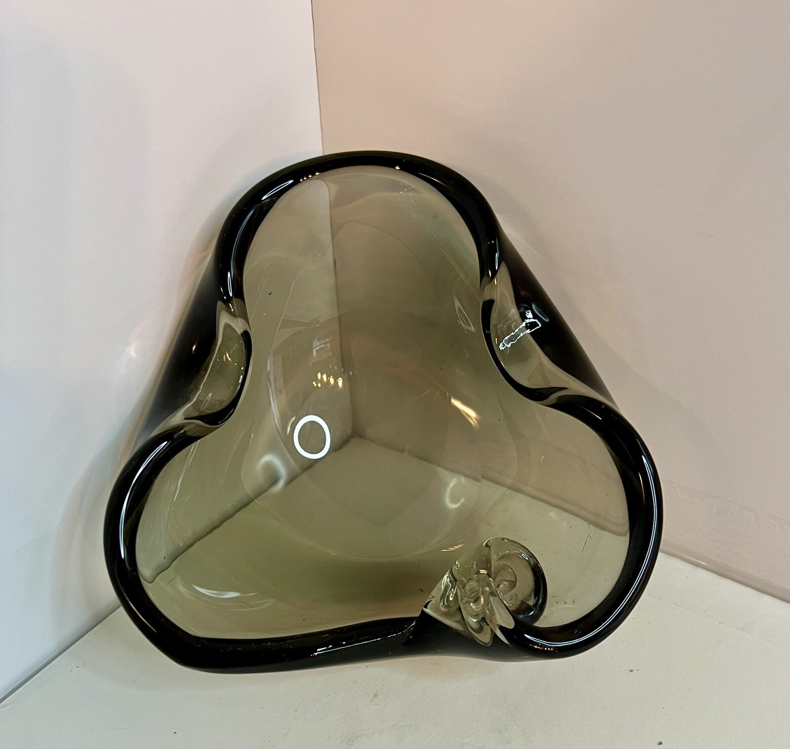 Hand Blown Art glass ashtray Smoke Color Vintage Decorative Piece