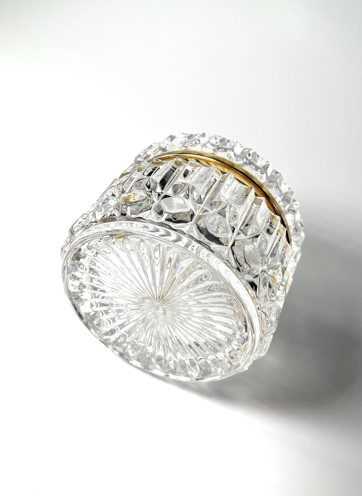 Vintage Crystal Jewelry Box – Round Decorative Hinged Box With Gold Trim