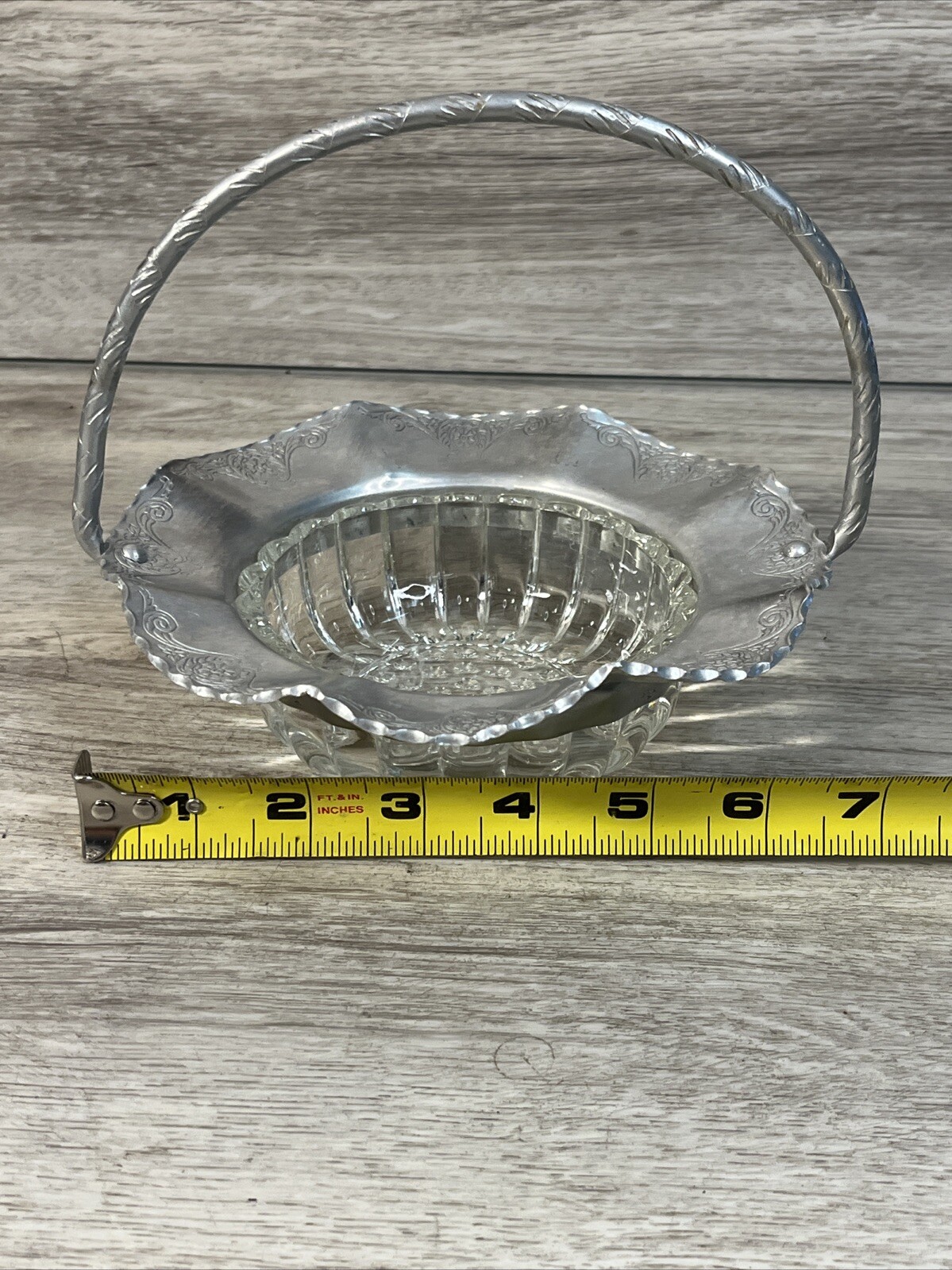 Farber and Shlevin Hand Wrought Aluminum and Glass Wedding Basket 1710 MCM
