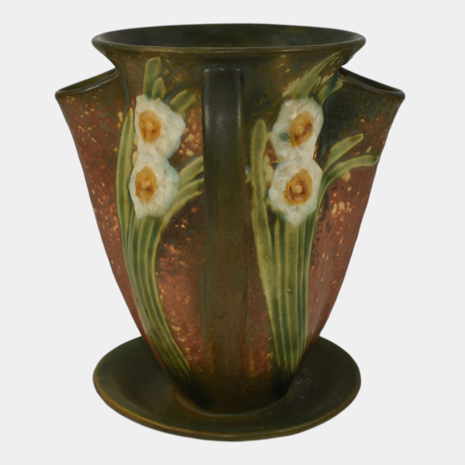Roseville Jonquil 1931 Vintage Art and Crafts Brown Pottery Crocus Pot Vase 96-7