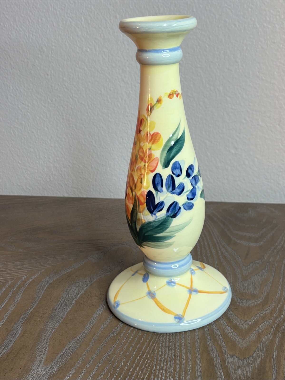 Vintage 1999 Gail Pittman 9” Hand Painted Ceramic Candlestick Holder
