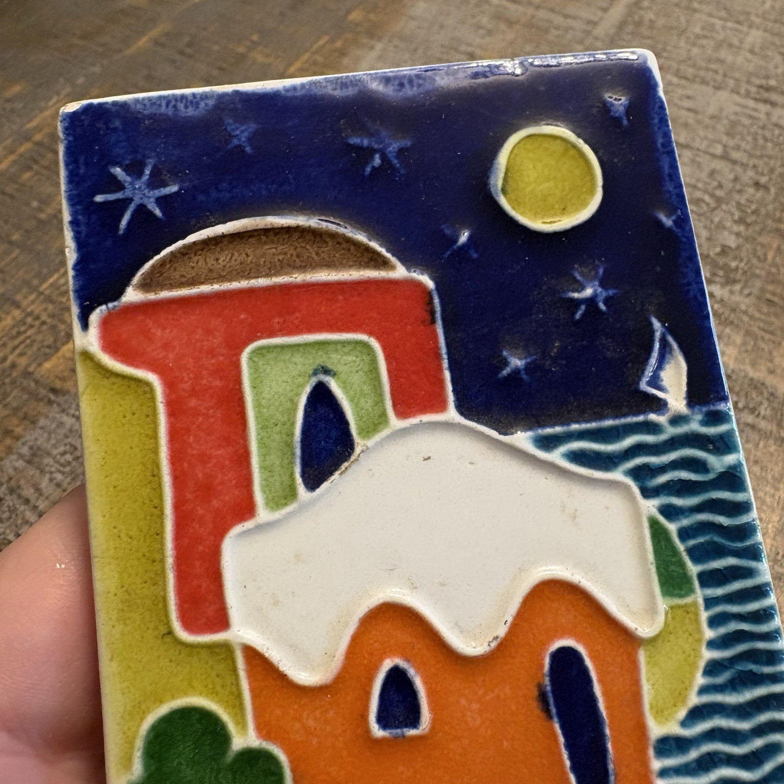 Creations Luciano Italian Tile Seascape Houses Trees Moon Italy