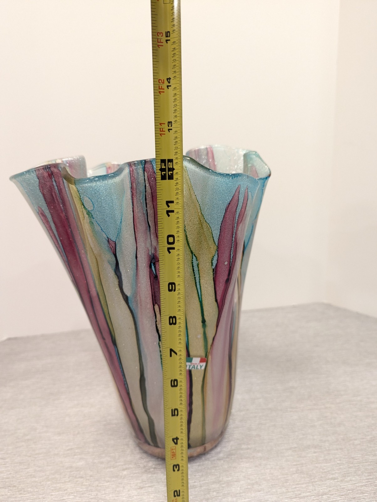 NEW Made In Italy Murano Style Multicolor Art Glass Handkerchief Ruffle Vase