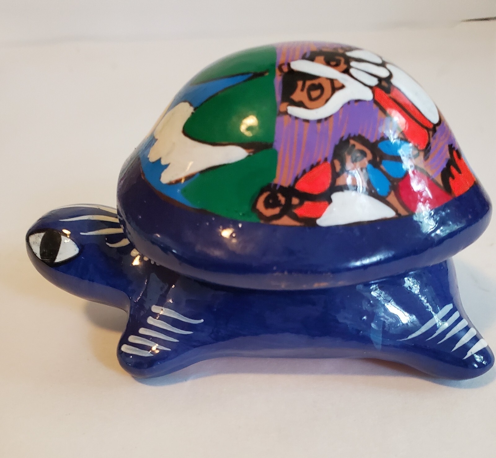 Turtle Trinket/Jewelry Box Hand Painted Terra Cotta Mexican Wedding Scene