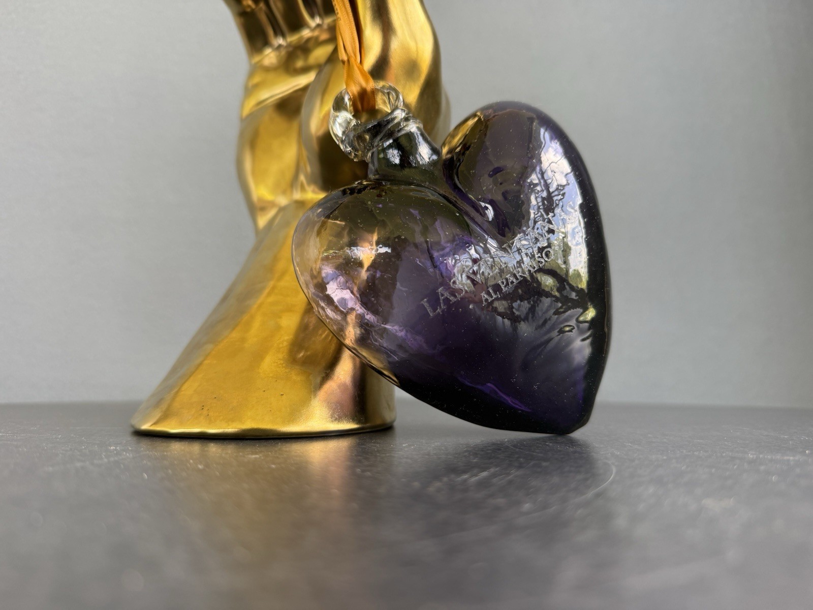 Las Ventanas al Paraiso Mexican Hand Blown Glass Heart Ornament 5” Large Purple