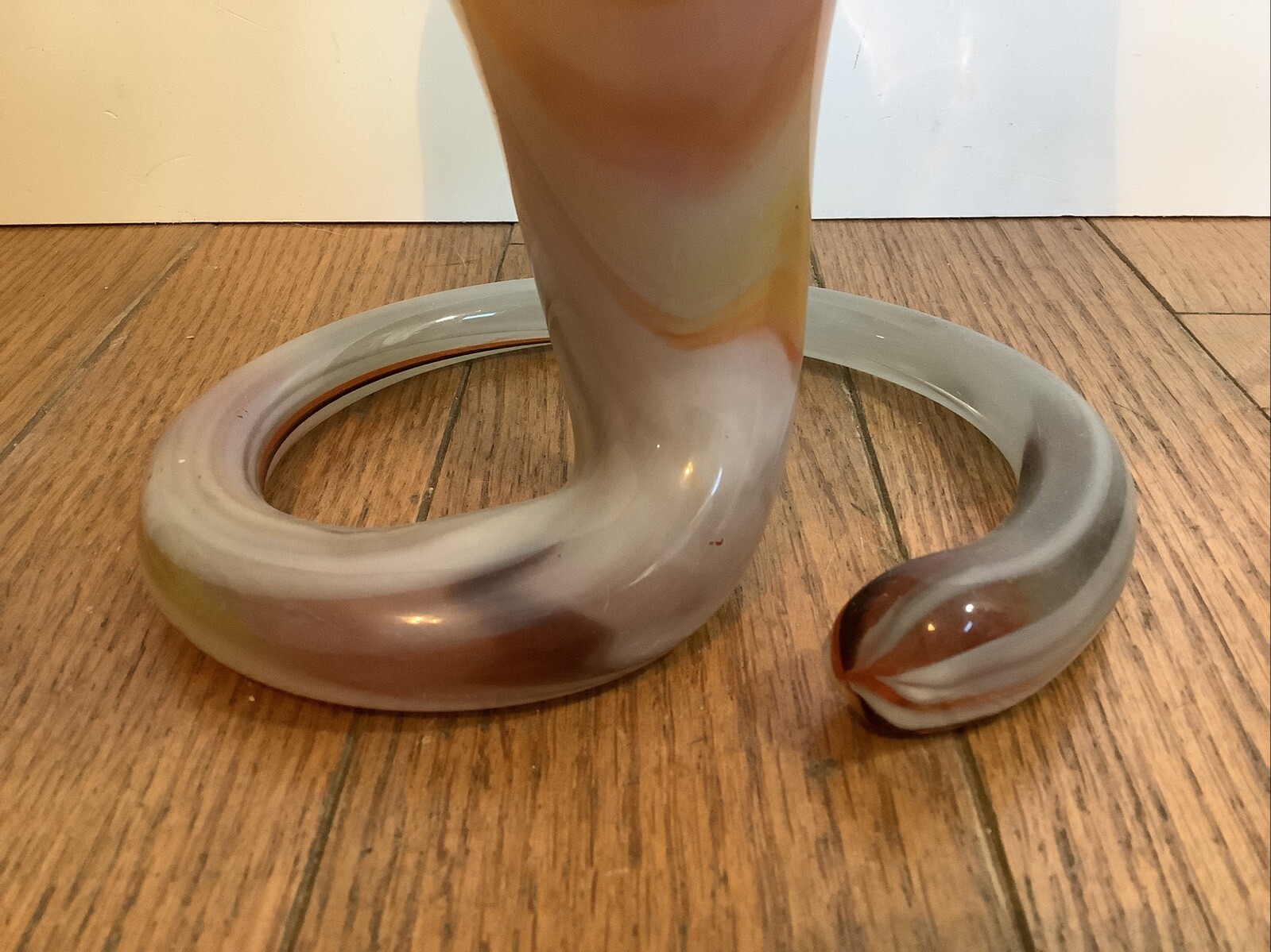 Vintage Hand Blown Orange And Yellow Art Glass Swirl Twisted Stem Vase MCM