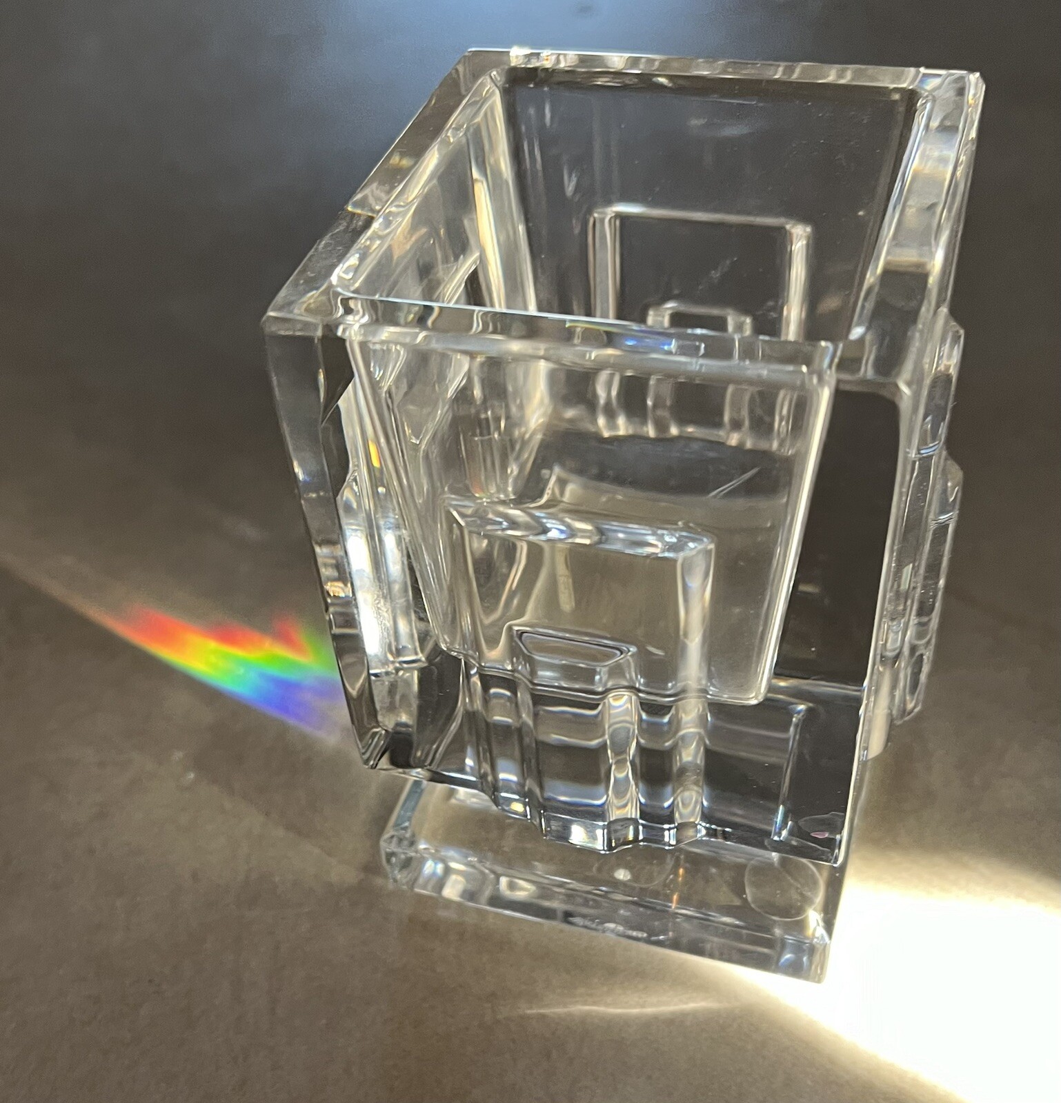 Vtg Waterford Metropolitan Square Cut crystal votive candle holder 4” Tall
