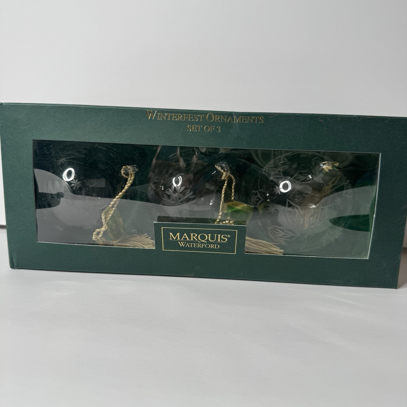 3 Waterford Marquis Etched Crystal Ball Christmas Tree Ornaments Holly Snowflake
