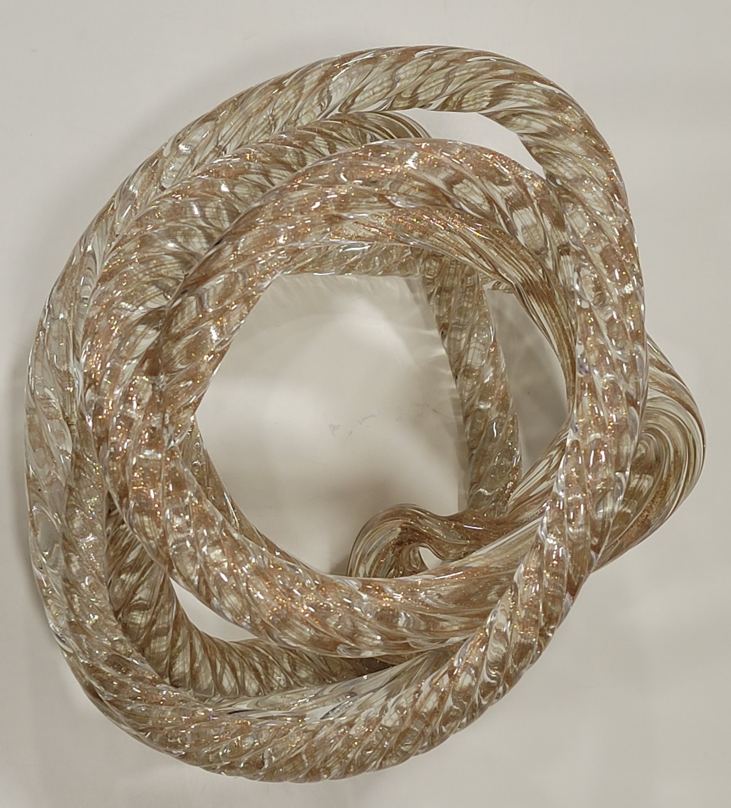 Large 7.5″ Heavy 4lb Vtg Murano Style Art Glass Knot Sculpture Copper Aventurine