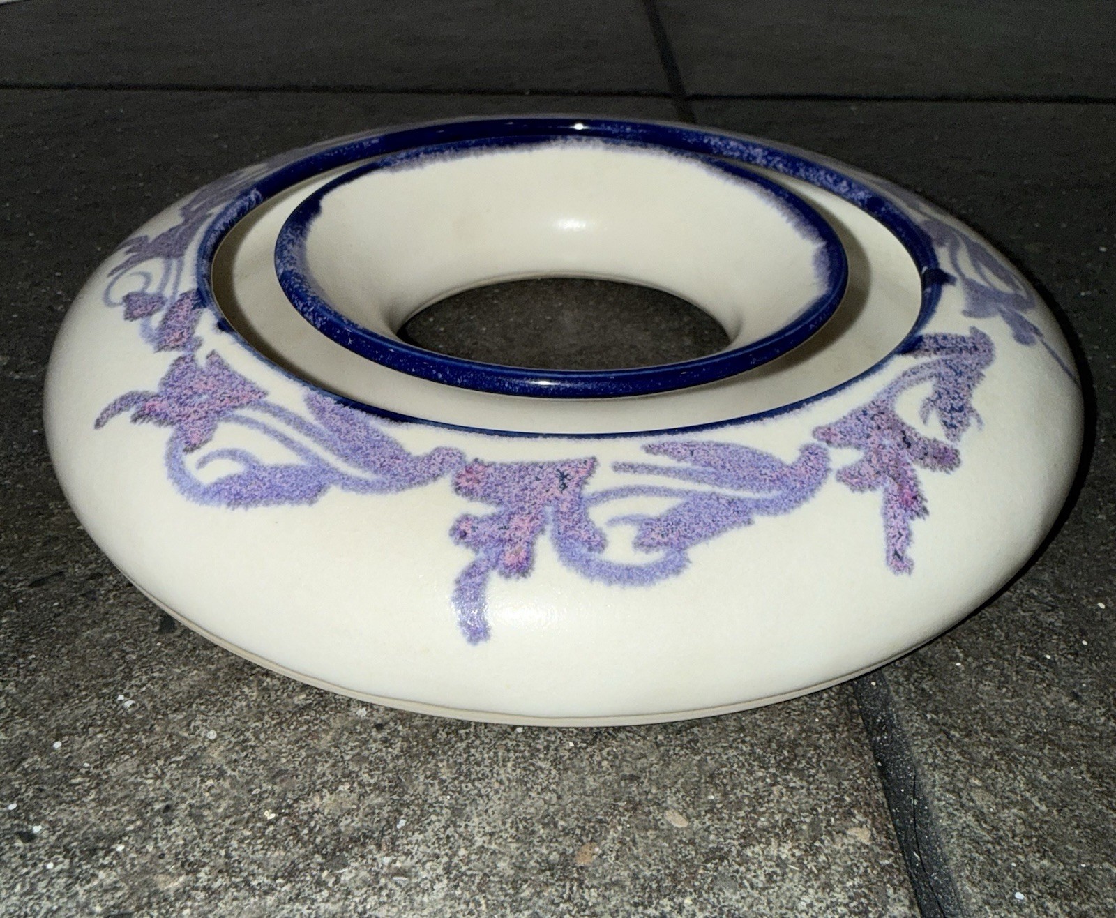 Vintage Studio Art Pottery Stoneware Pansy Ring or Ikebana Vase or Flower Frog