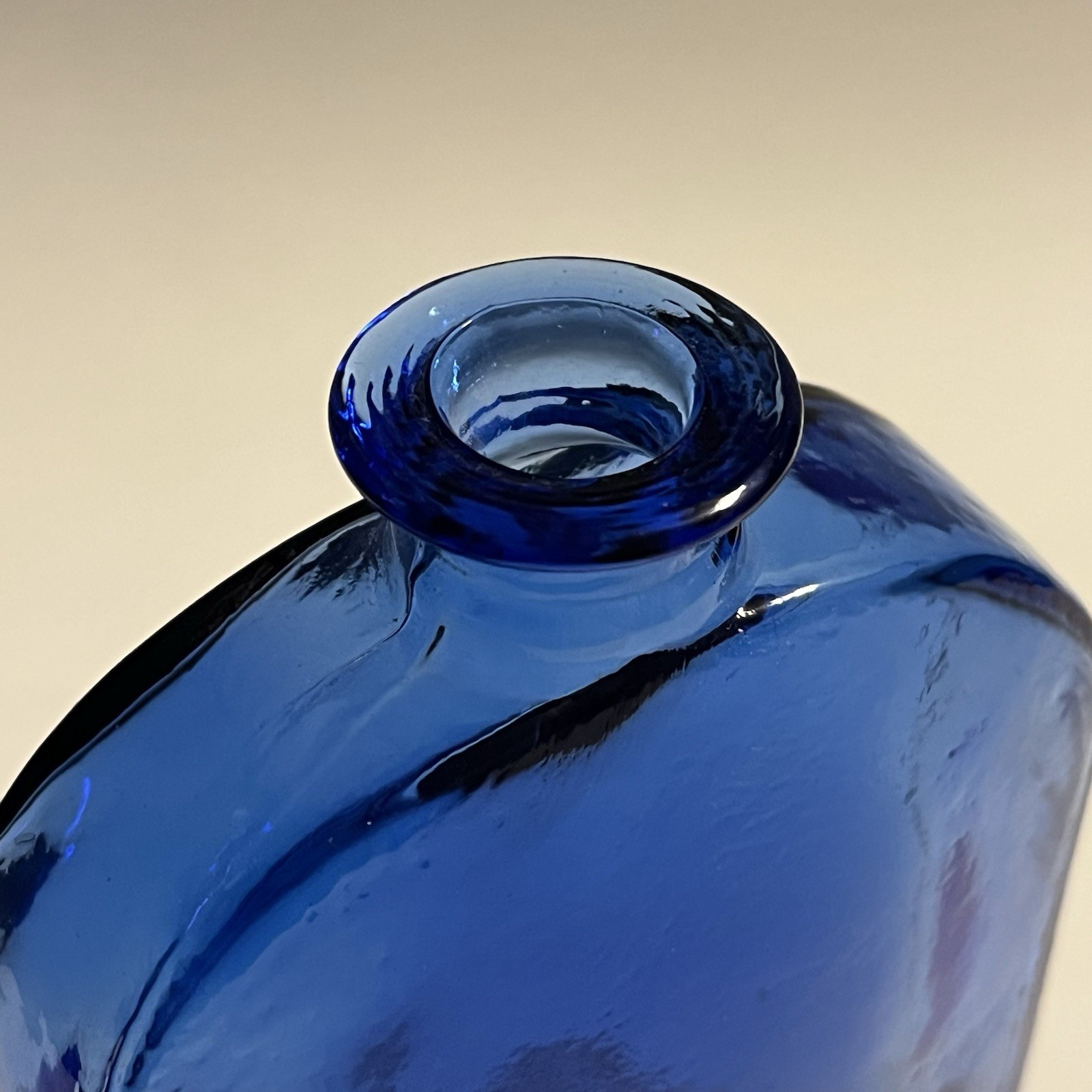 Vidrios de Levante Floral Embossed Cobalt Blue Recycled Glass Bottle SPAIN 5.5”H