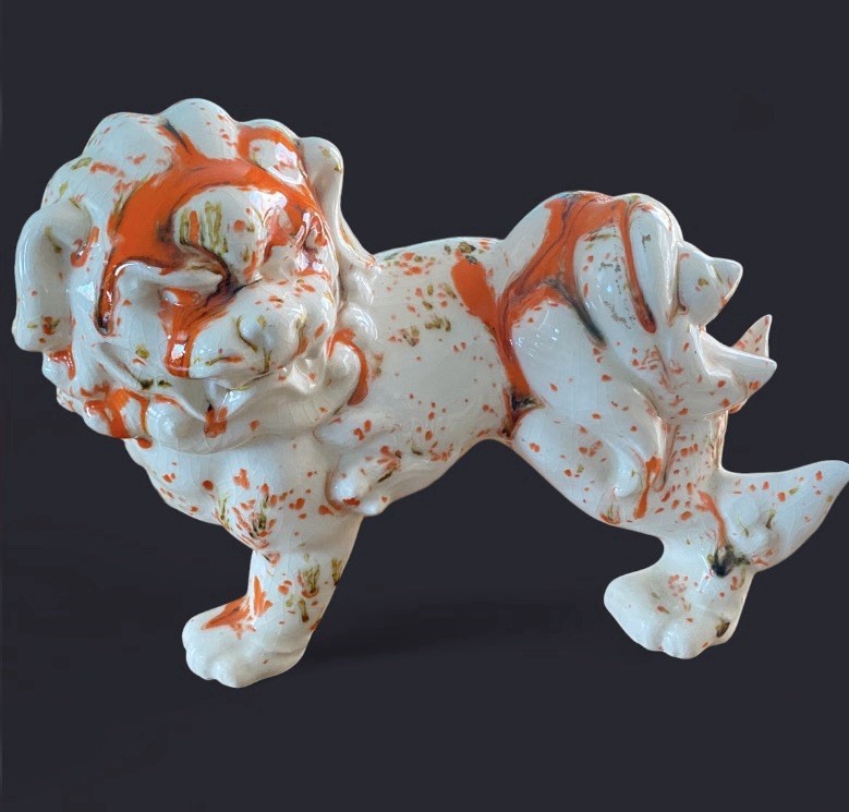 ✨Vintage 60s Large Foo Dog Lion California Pottery Splatter Paint Sculpture