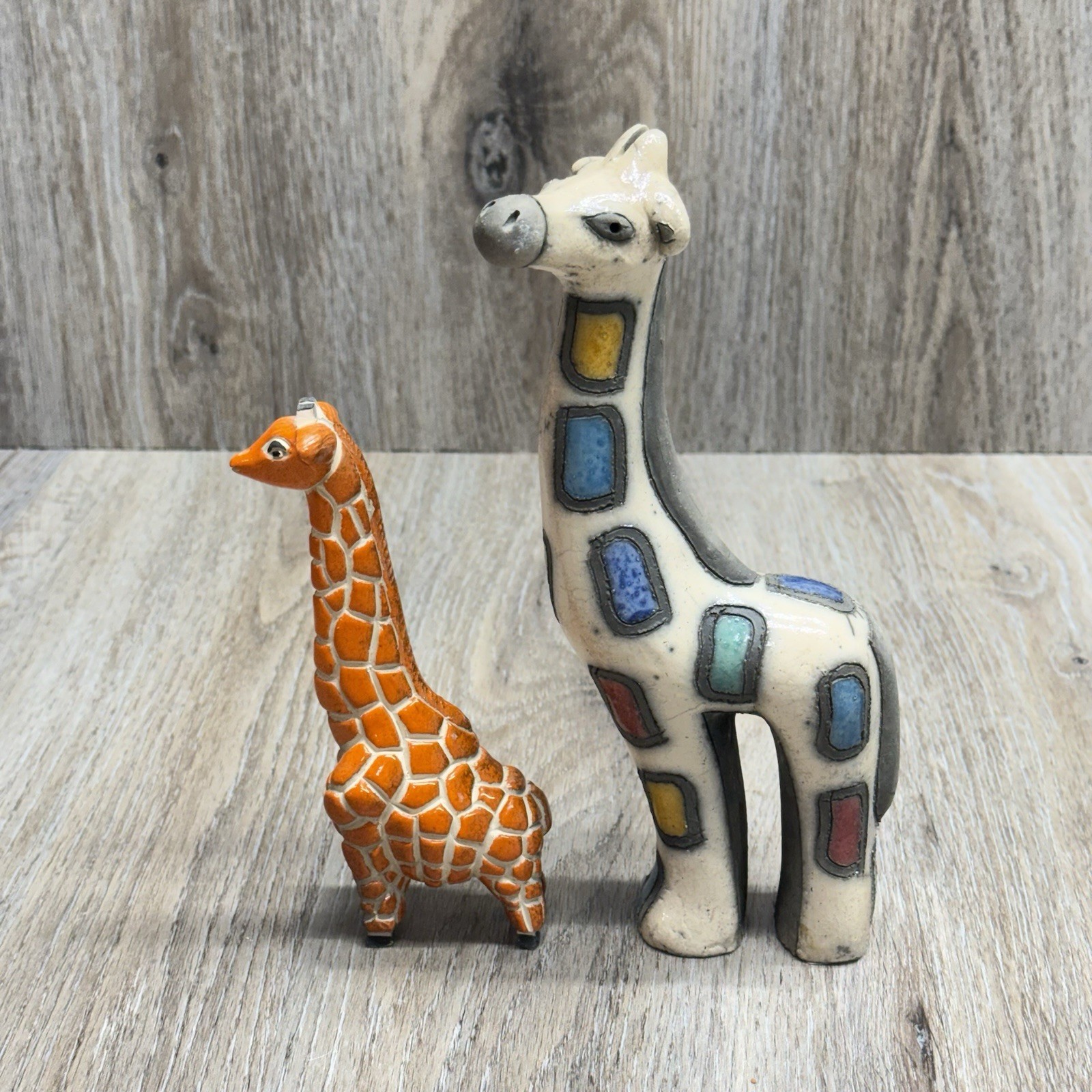 VTG Giraffe Figures Set of 2 Raku & Artesania Rinconada South Africa & Uruguay