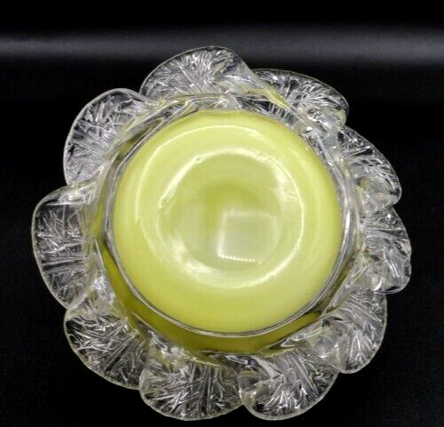 Antique Victorian Bohemian Opal Yellow Art Glass Mini Floriform Art Glass Vase